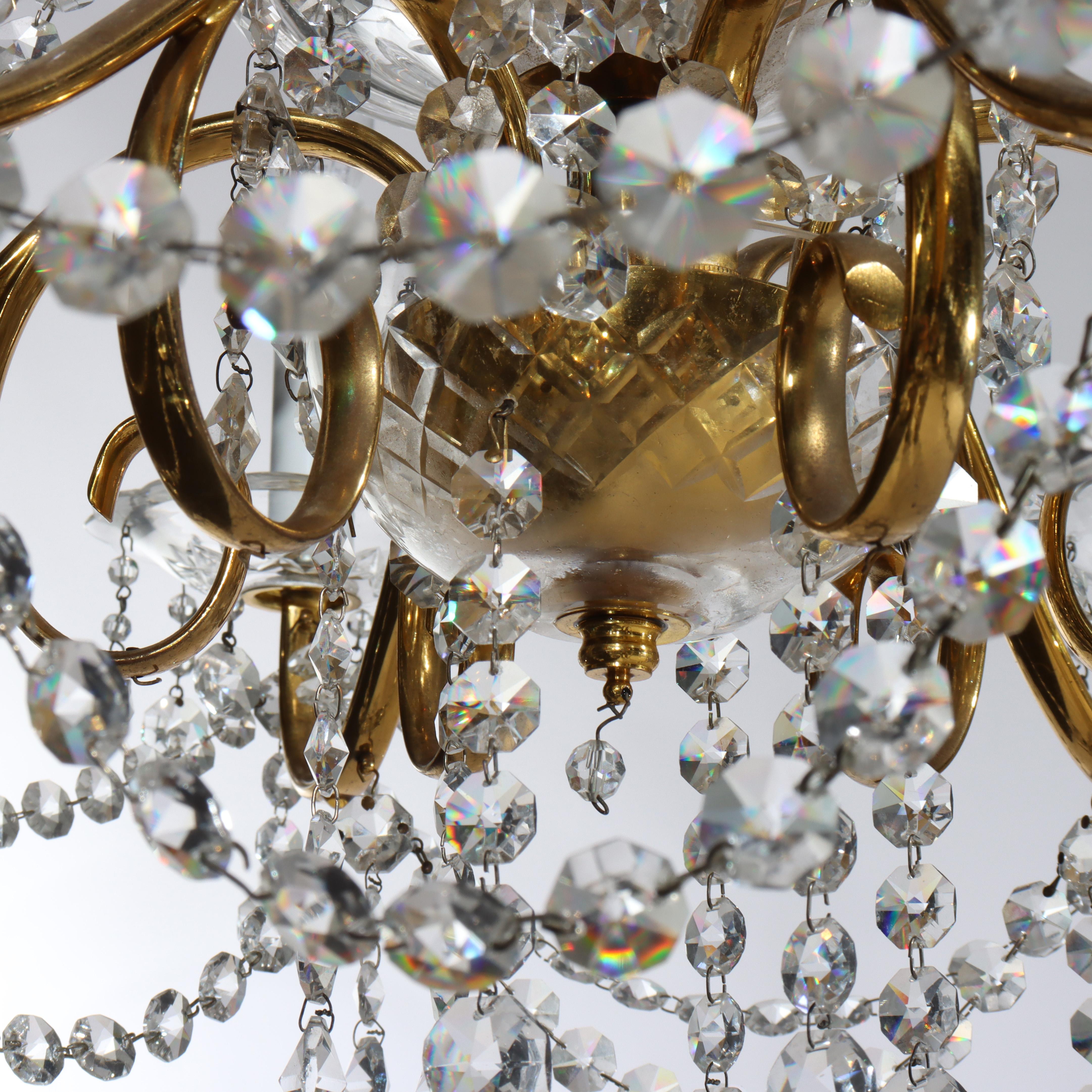 Antique French Louis XIV Style Crystal & Brass Six Light Chandelier C1840 en venta 1