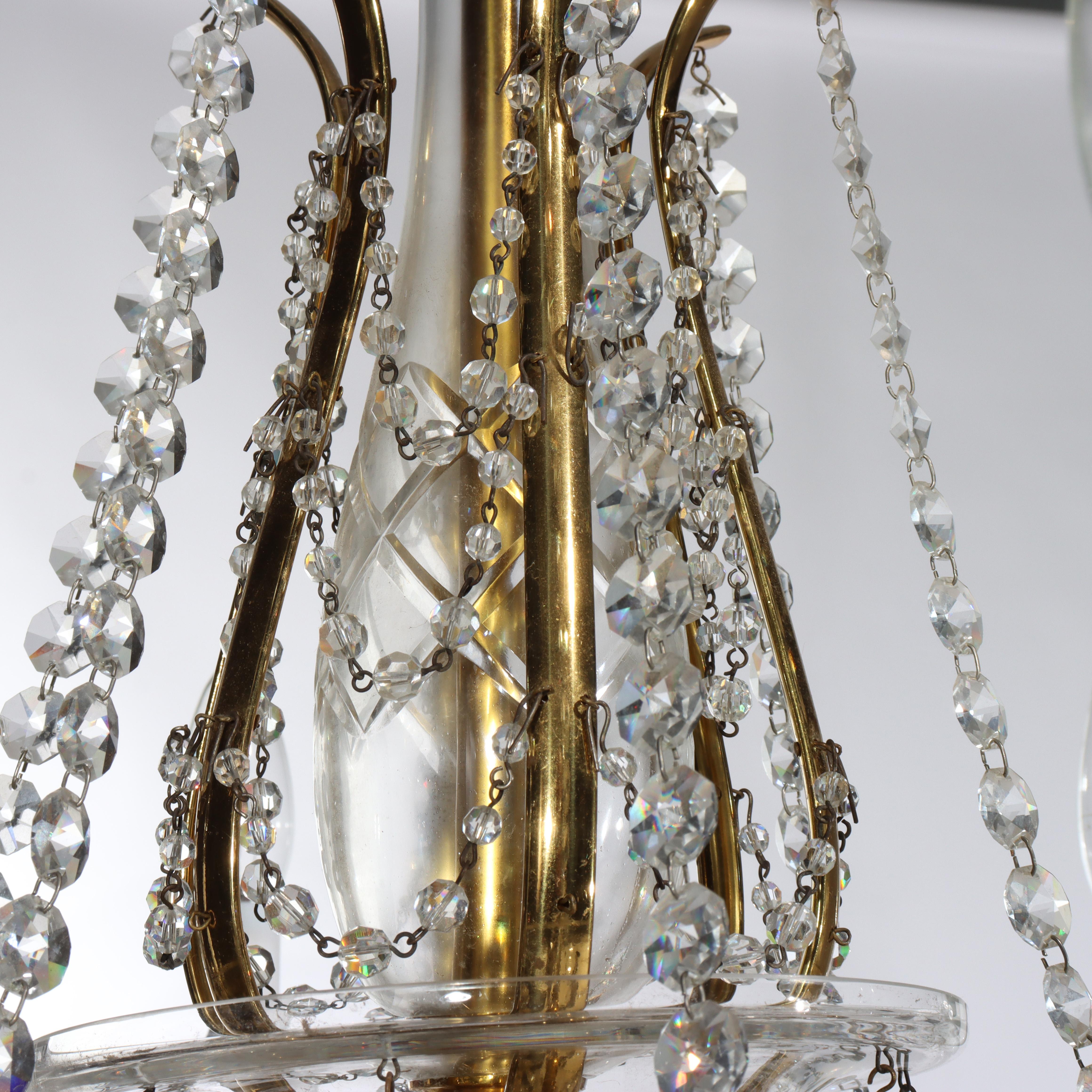 Antique French Louis XIV Style Crystal & Brass Six Light Chandelier C1840 en venta 2