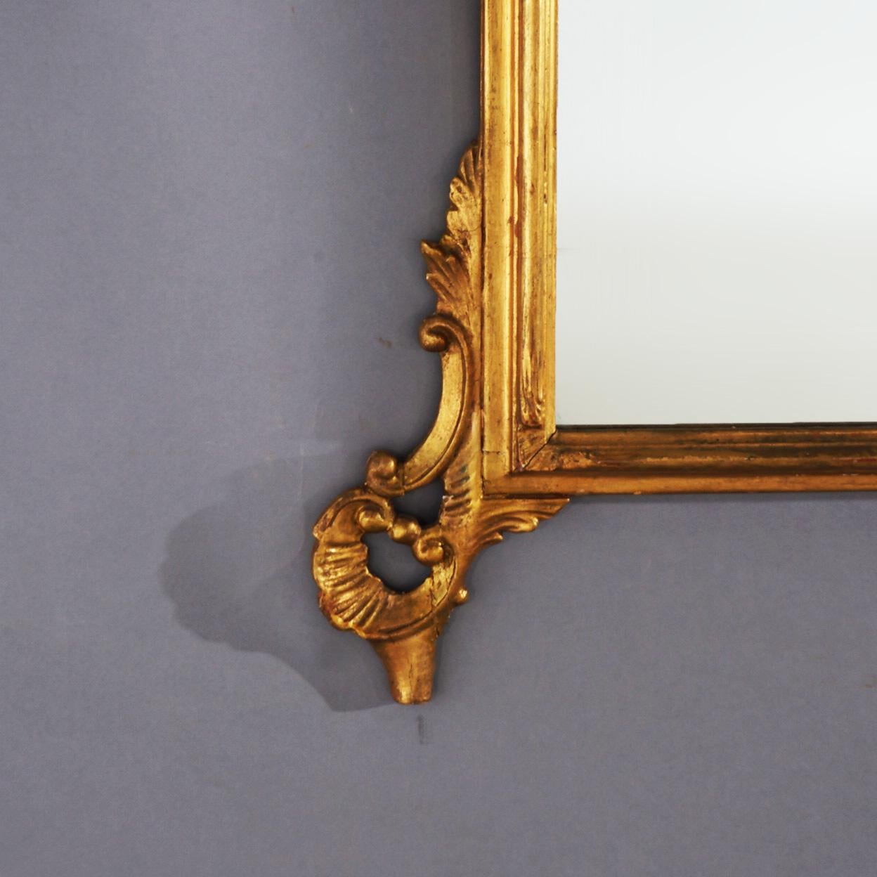 20th Century Antique French Louis XIV Style Foliate-Form Giltwood Wall Mirror C1920 For Sale