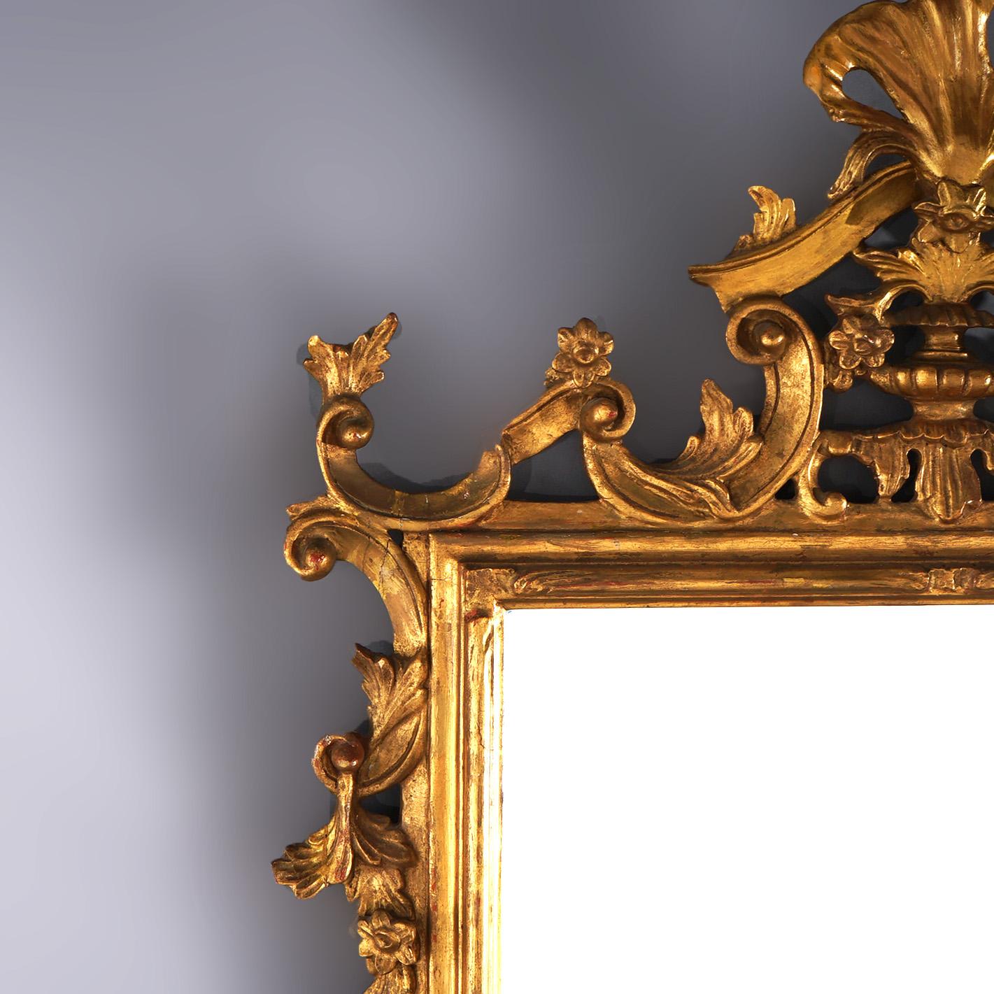 Antique French Louis XIV Style Foliate-Form Giltwood Wall Mirror C1920 For Sale 1