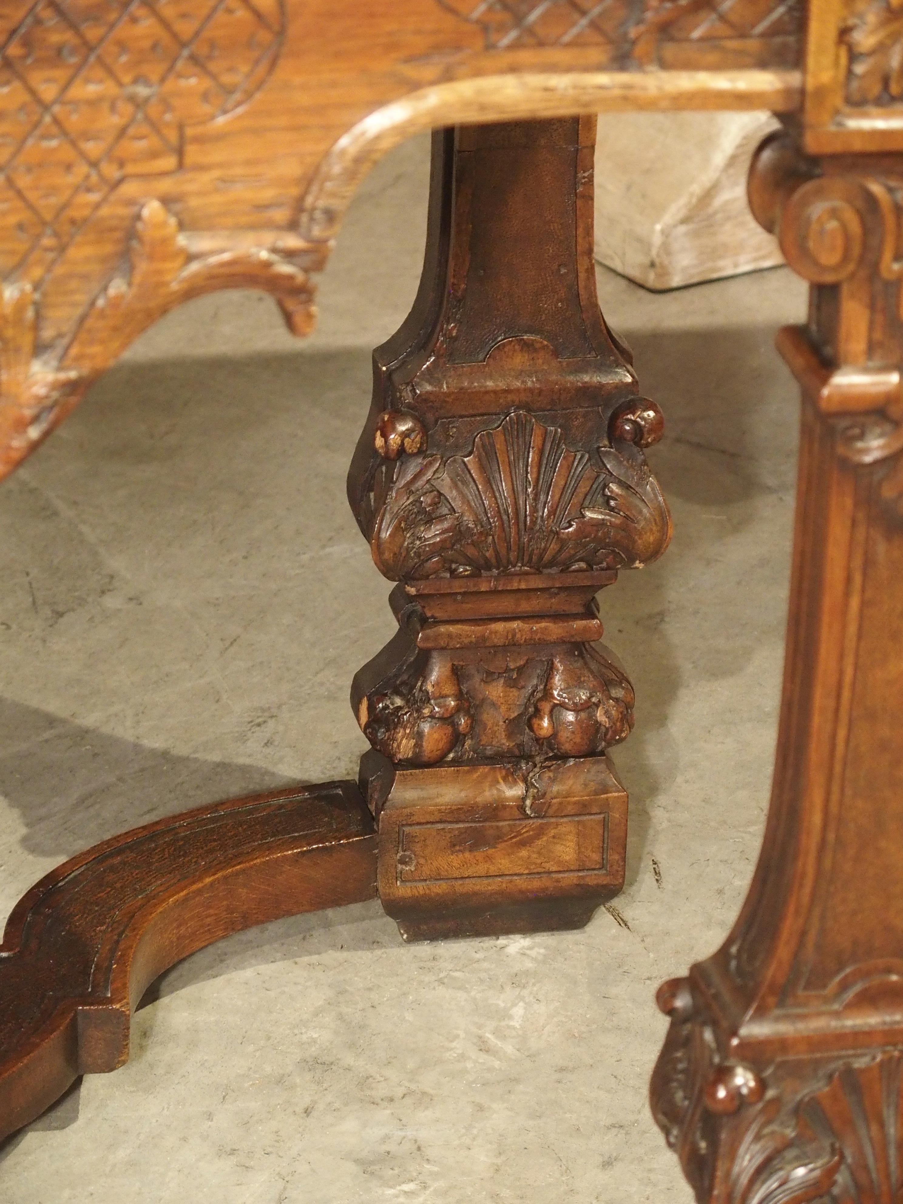 Antique French Louis XIV Style Gibier Table in Carved Oak, circa 1870 For Sale 7