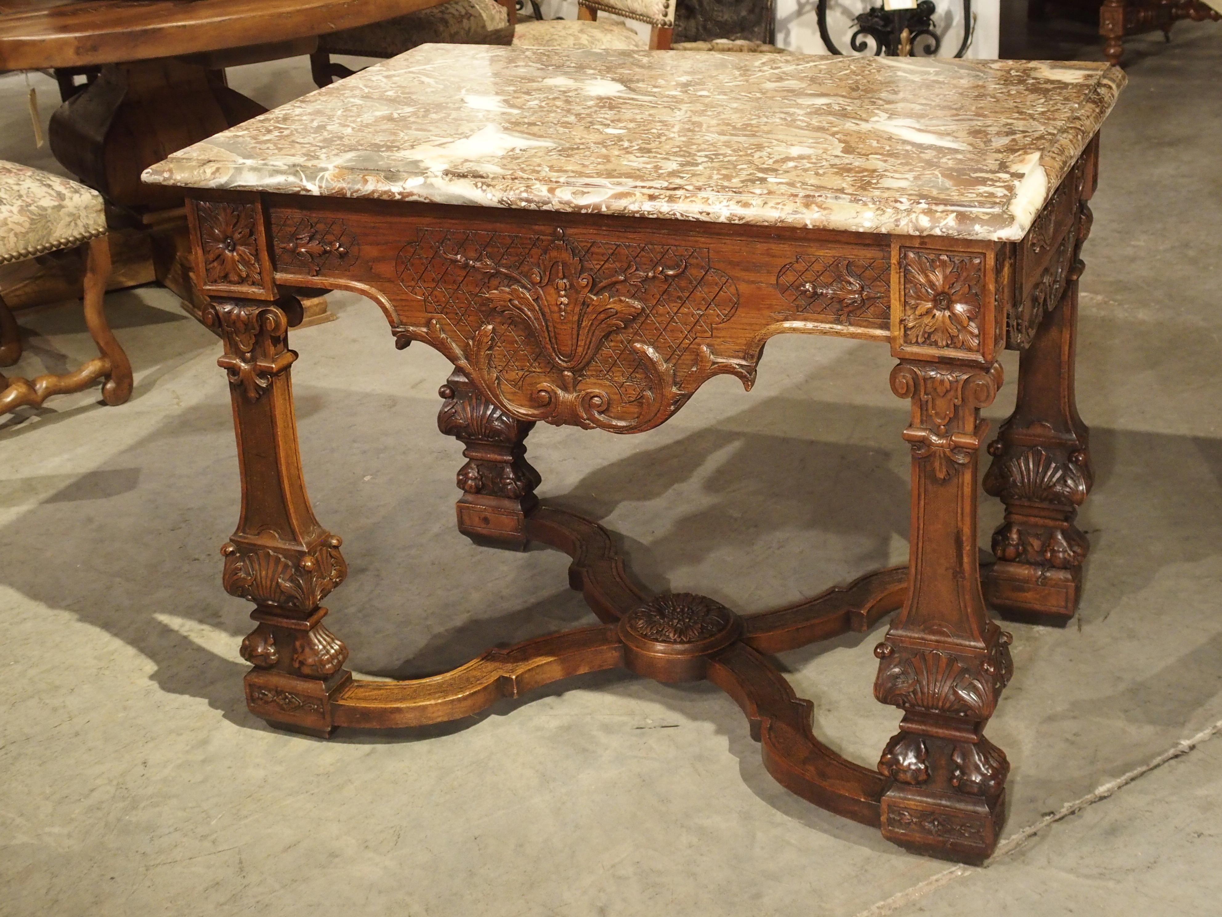 Antique French Louis XIV Style Gibier Table in Carved Oak, circa 1870 In Good Condition For Sale In Dallas, TX