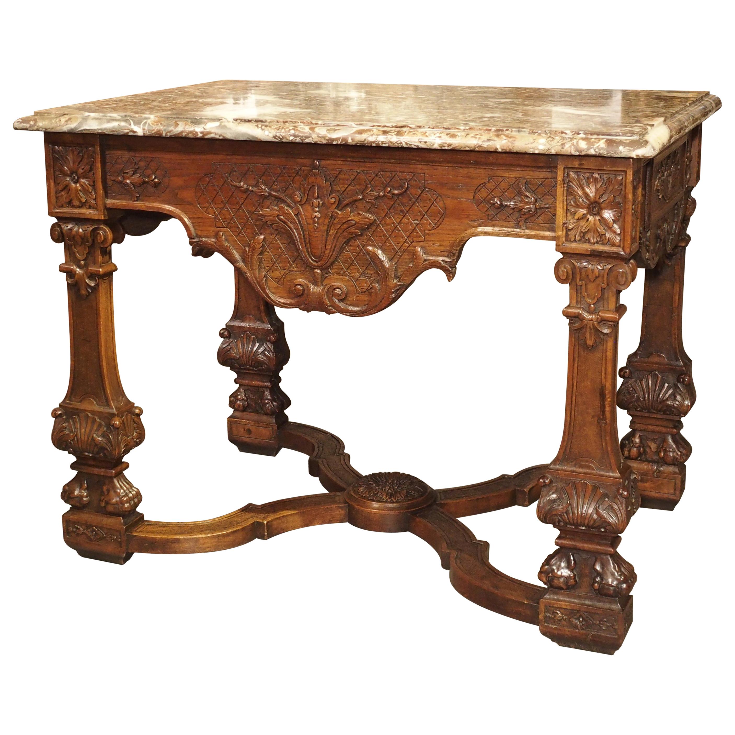 Antique French Louis XIV Style Gibier Table in Carved Oak, circa 1870