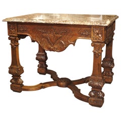 Ancienne table de Gibier française de style Louis XIV en chêne sculpté, vers 1870