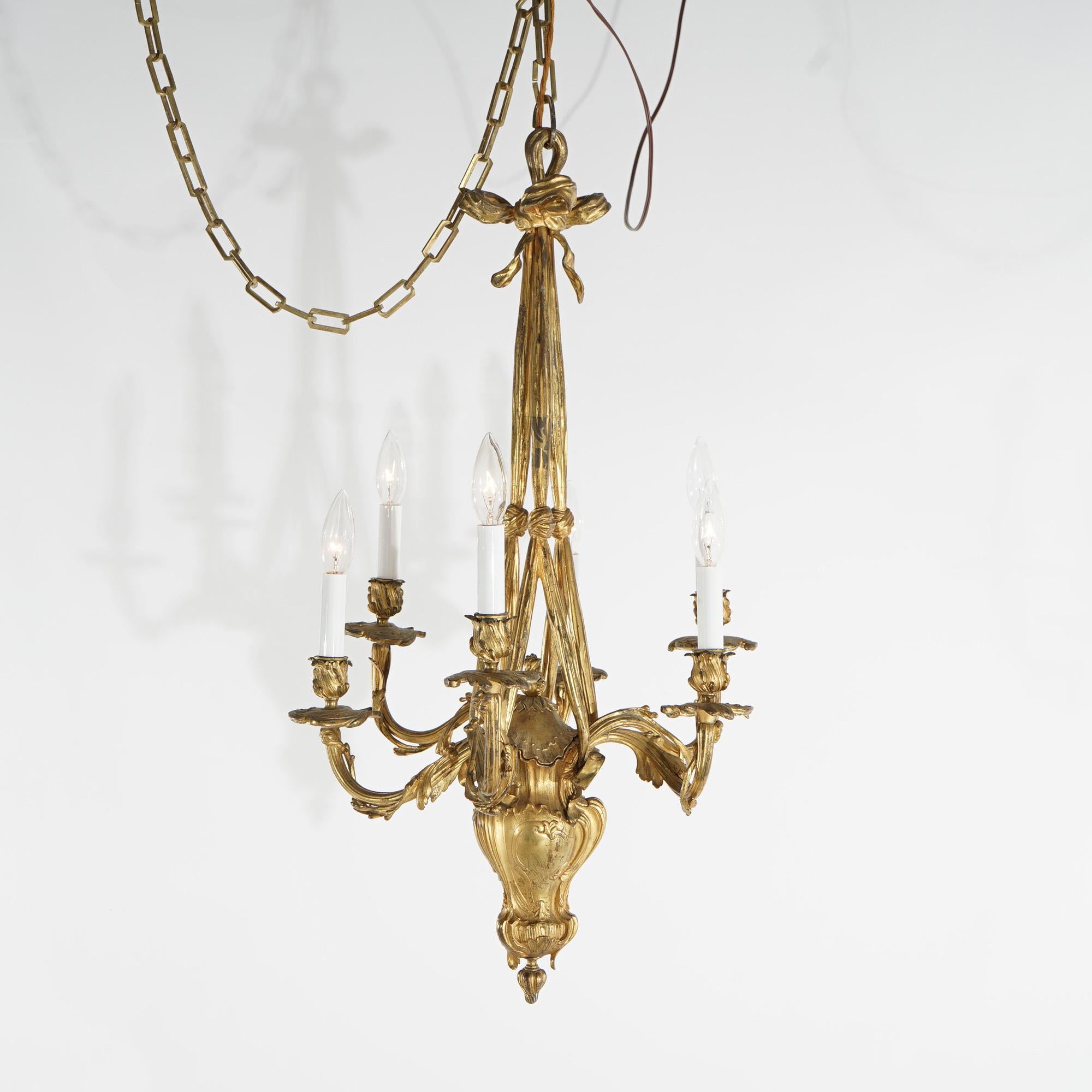 Antique French Louis XIV Style Gilt Bronze Chandelier Circa 1920 In Good Condition In Big Flats, NY