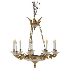 Antique French Louis XIV Style Gilt Bronze & Crystal Nine-Light Chandelier