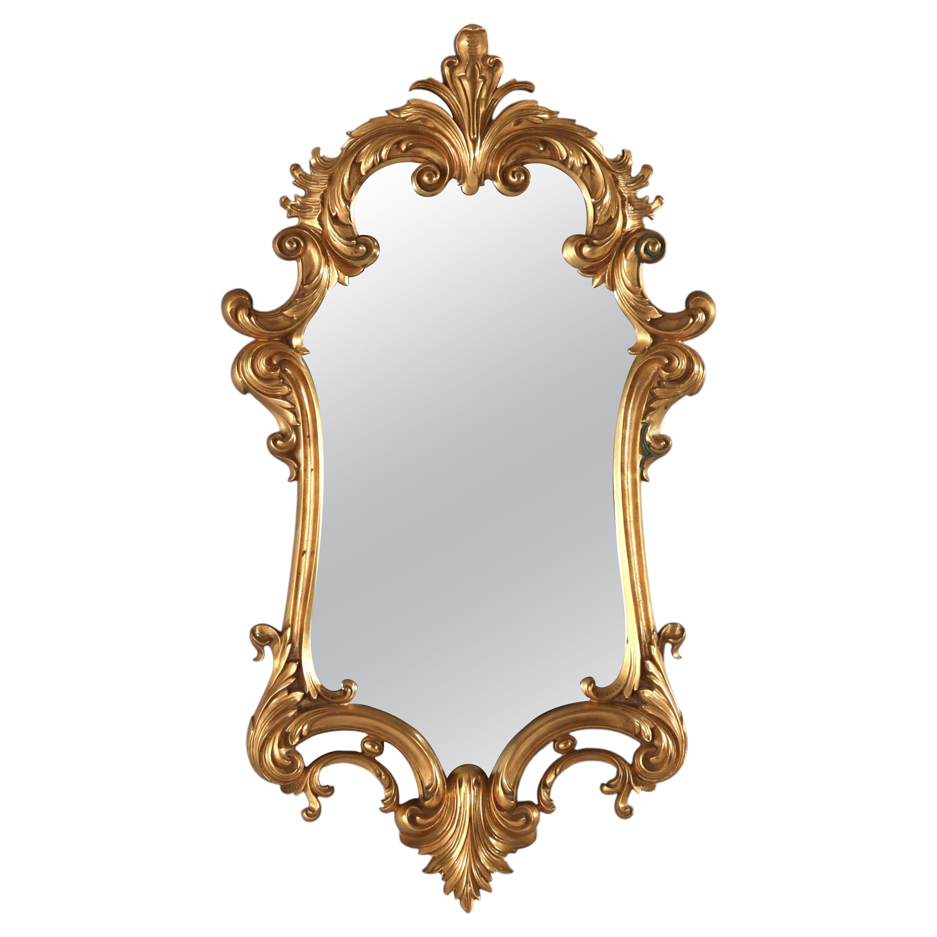 Antique French Louis XIV Style Gilt Bronze Foliate Hourglass Form Mirror C1930 For Sale