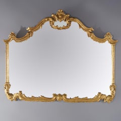 Antique French Louis XIV Style Giltwood Over Mantle Mirror c1920