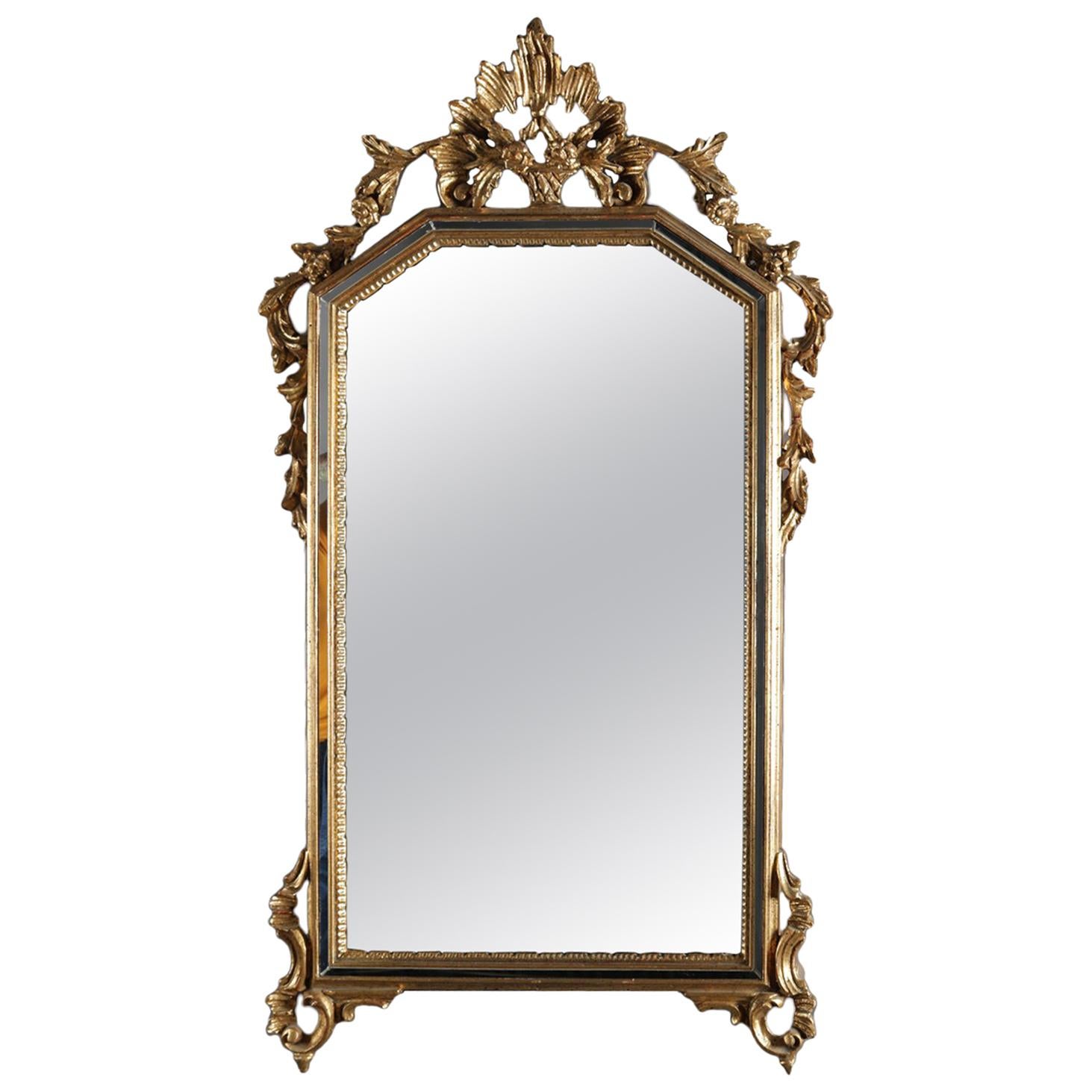 Antique French Louis XIV Style Giltwood Parclose Wall Mirror, circa 1920