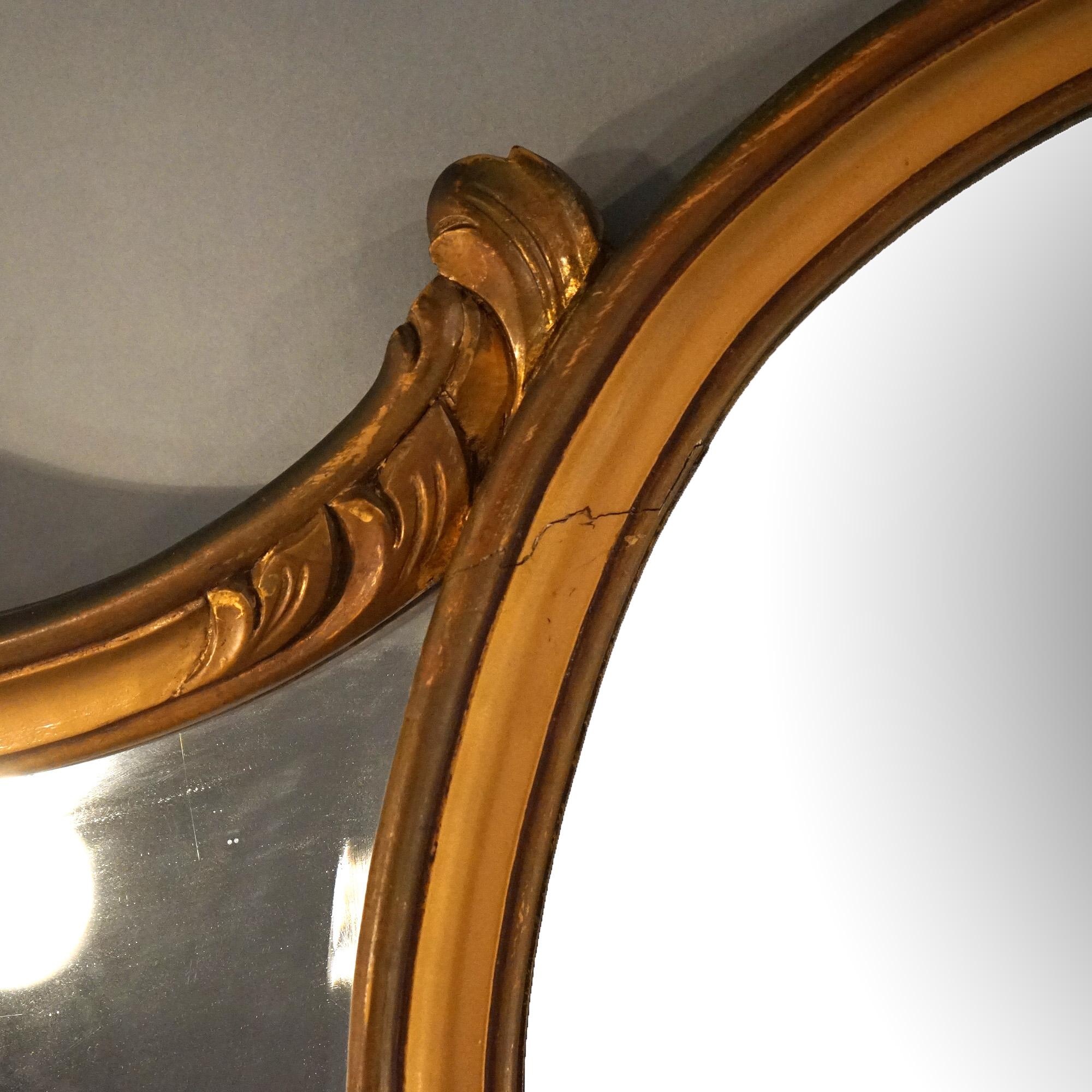 ***Ask About Reduced In-House Delivery Rates - Reliable Professional Service & Fully Insured***
Antique French Louis XIV Style Giltwood Triptych Beveled Over Mantle Mirror with Foliate Form Frame, C1890

Measures- 34.5''H x 76.5''W x 4''D