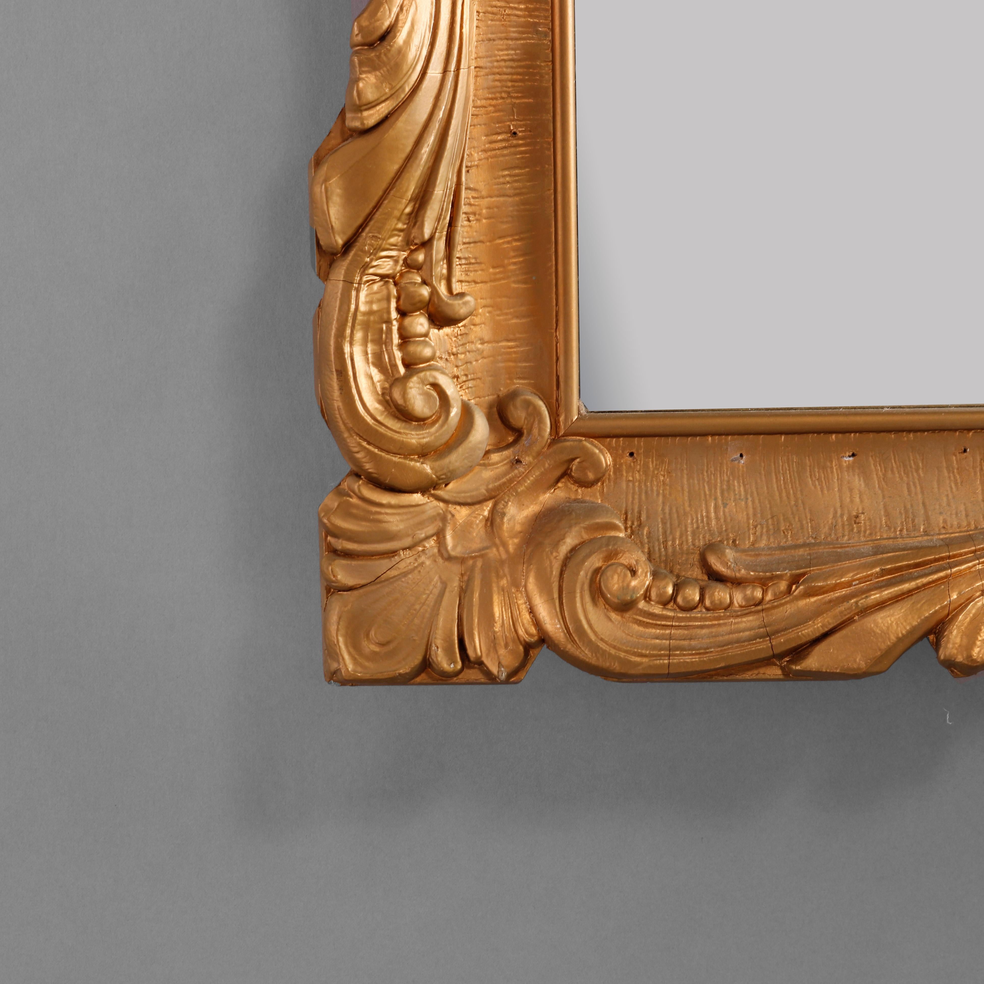 Carved Antique French Louis XIV Style Giltwood Wall Mirror, c1920 For Sale
