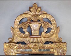 Antique French Louis XIV Style Gold Gilt Mirror with Flower Basket