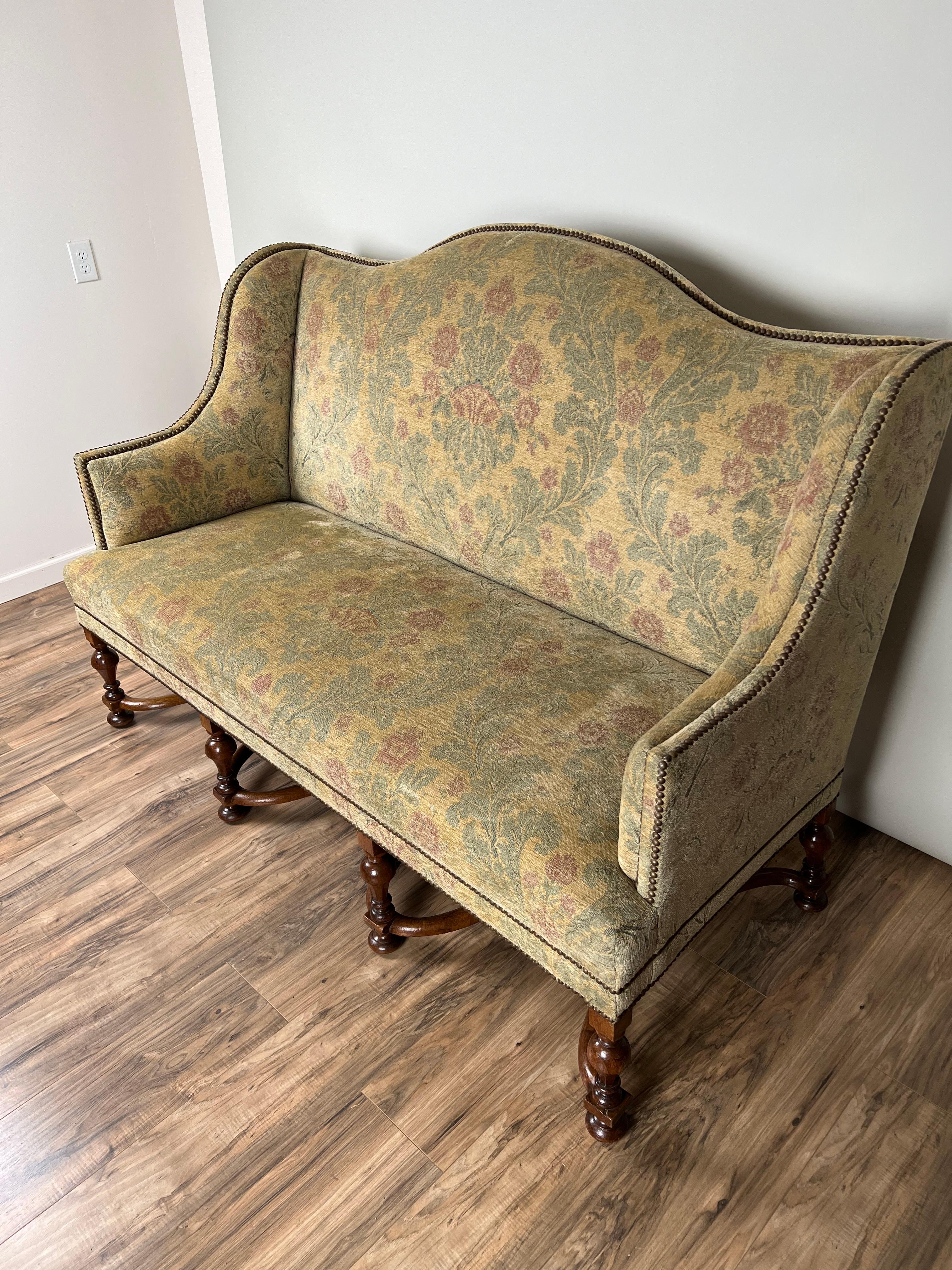 Walnut Antique French Louis XIV Style Highback Settee c. Late 19th Century For Sale