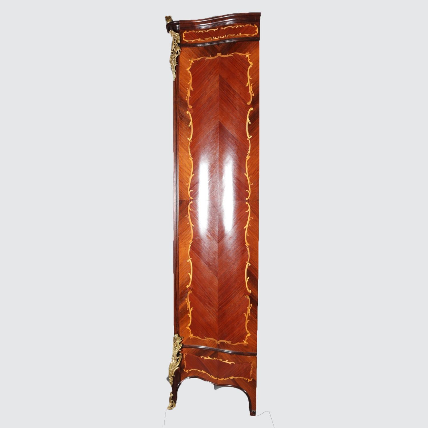 19th Century Antique French Louis XIV Style Inlaid Mahogany and Ormolu Mirrored Armoire