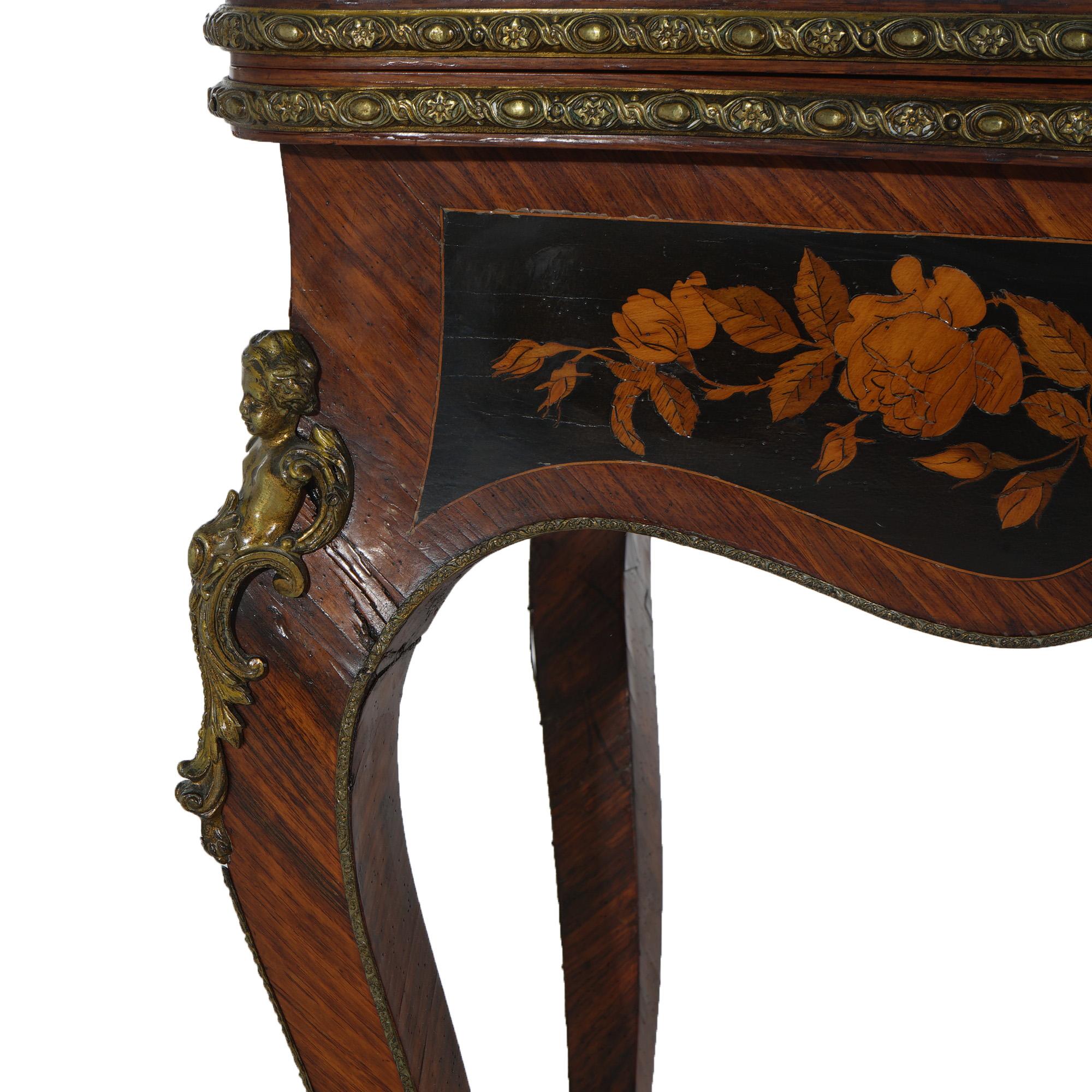 Antique French Louis XIV Style Kingwood & Ebony Marquetry Inlay Card Table C1870 For Sale 7