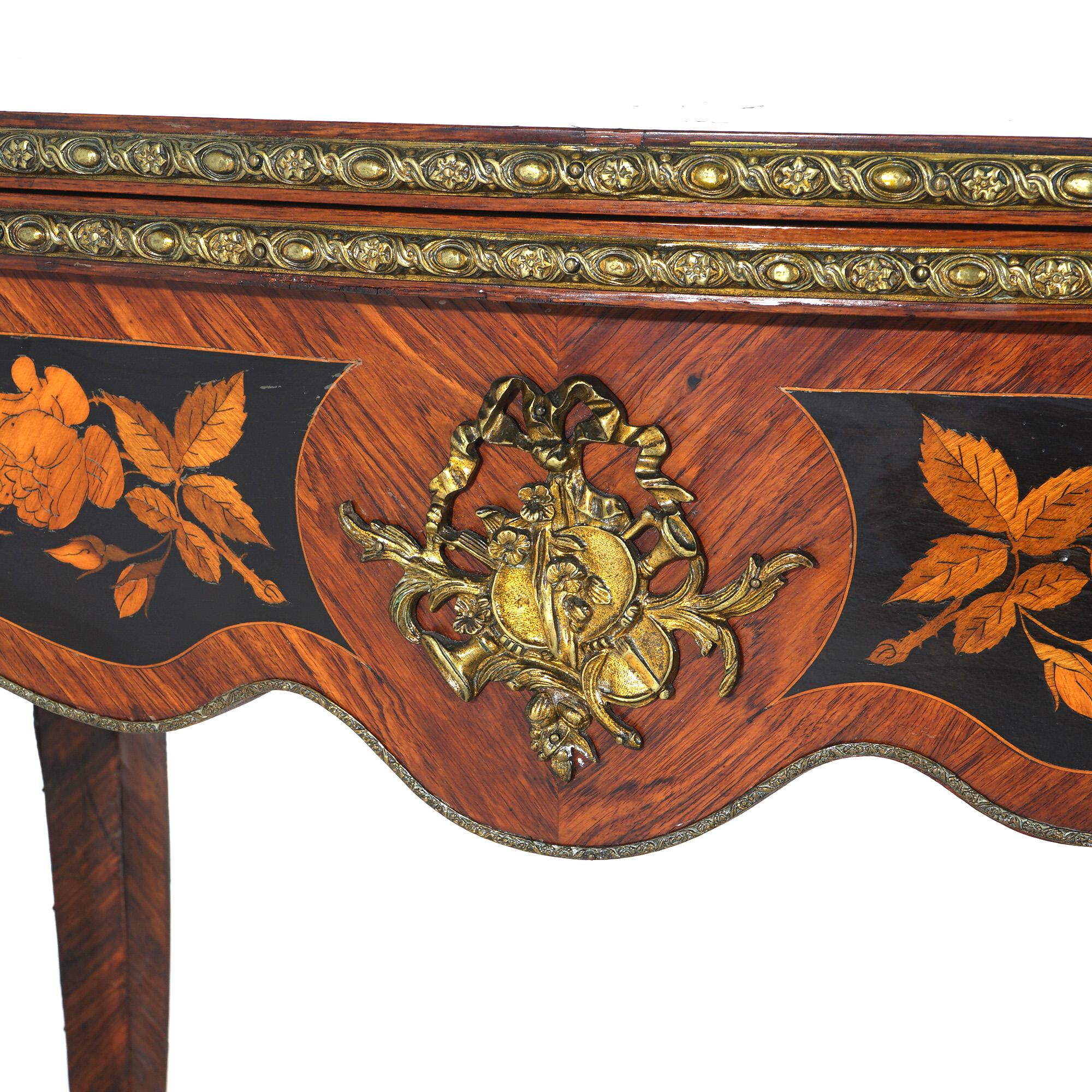 Antique French Louis XIV Style Kingwood & Ebony Marquetry Inlay Card Table C1870 For Sale 9