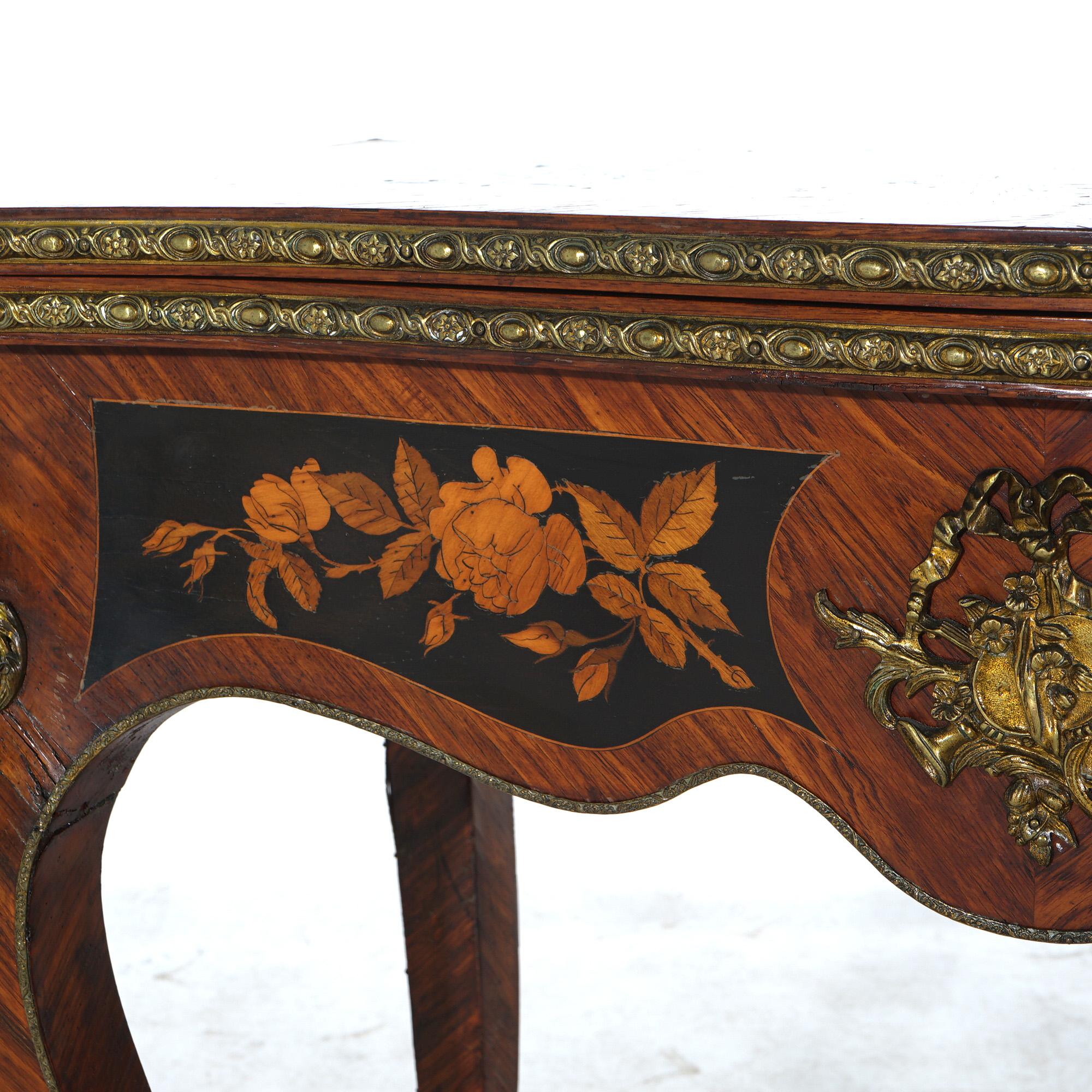 Antique French Louis XIV Style Kingwood & Ebony Marquetry Inlay Card Table C1870 For Sale 10