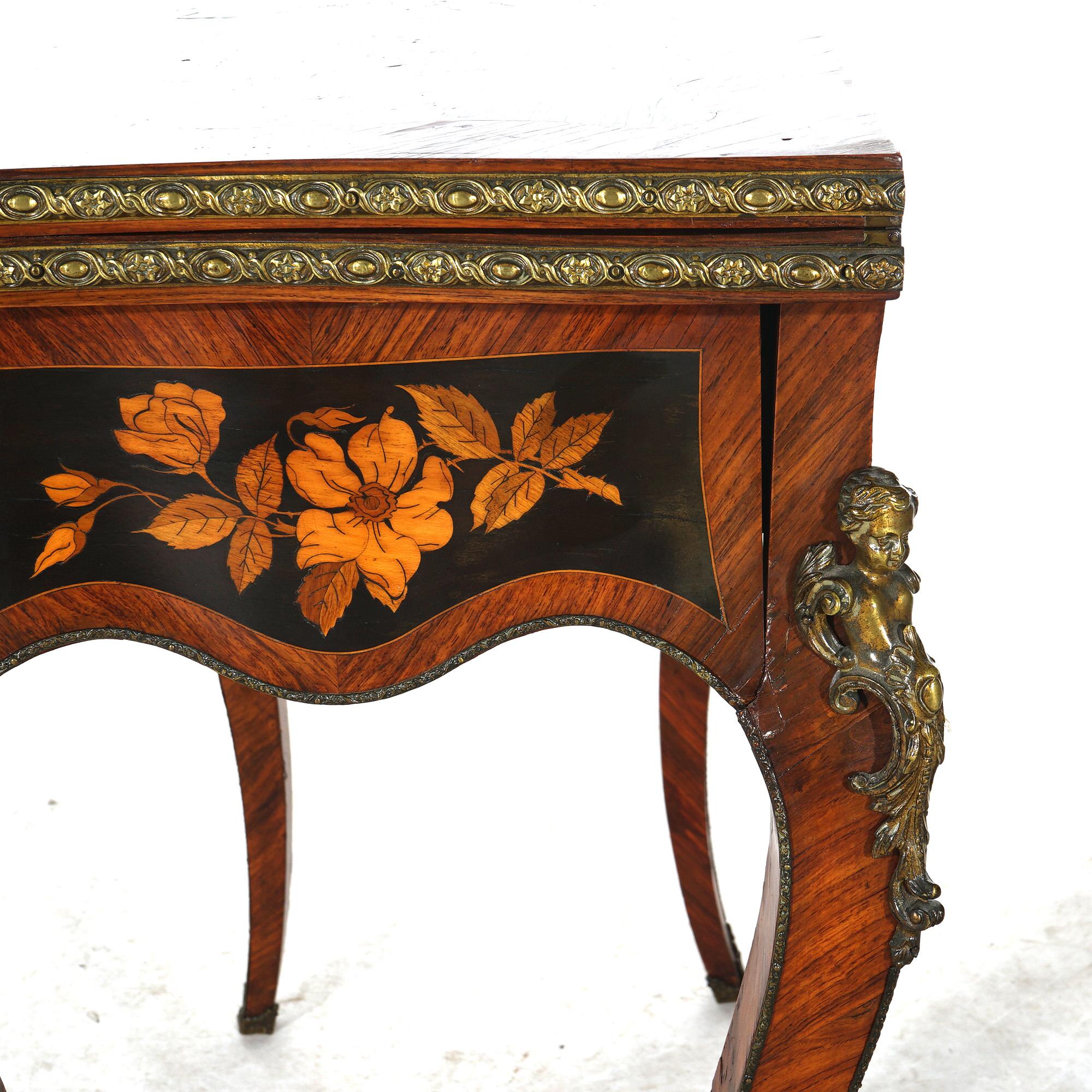Antique French Louis XIV Style Kingwood & Ebony Marquetry Inlay Card Table C1870 For Sale 11