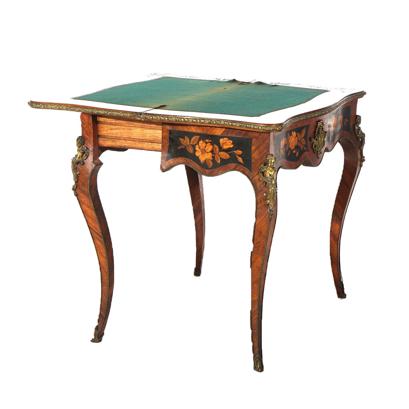 19th Century Antique French Louis XIV Style Kingwood & Ebony Marquetry Inlay Card Table C1870 For Sale