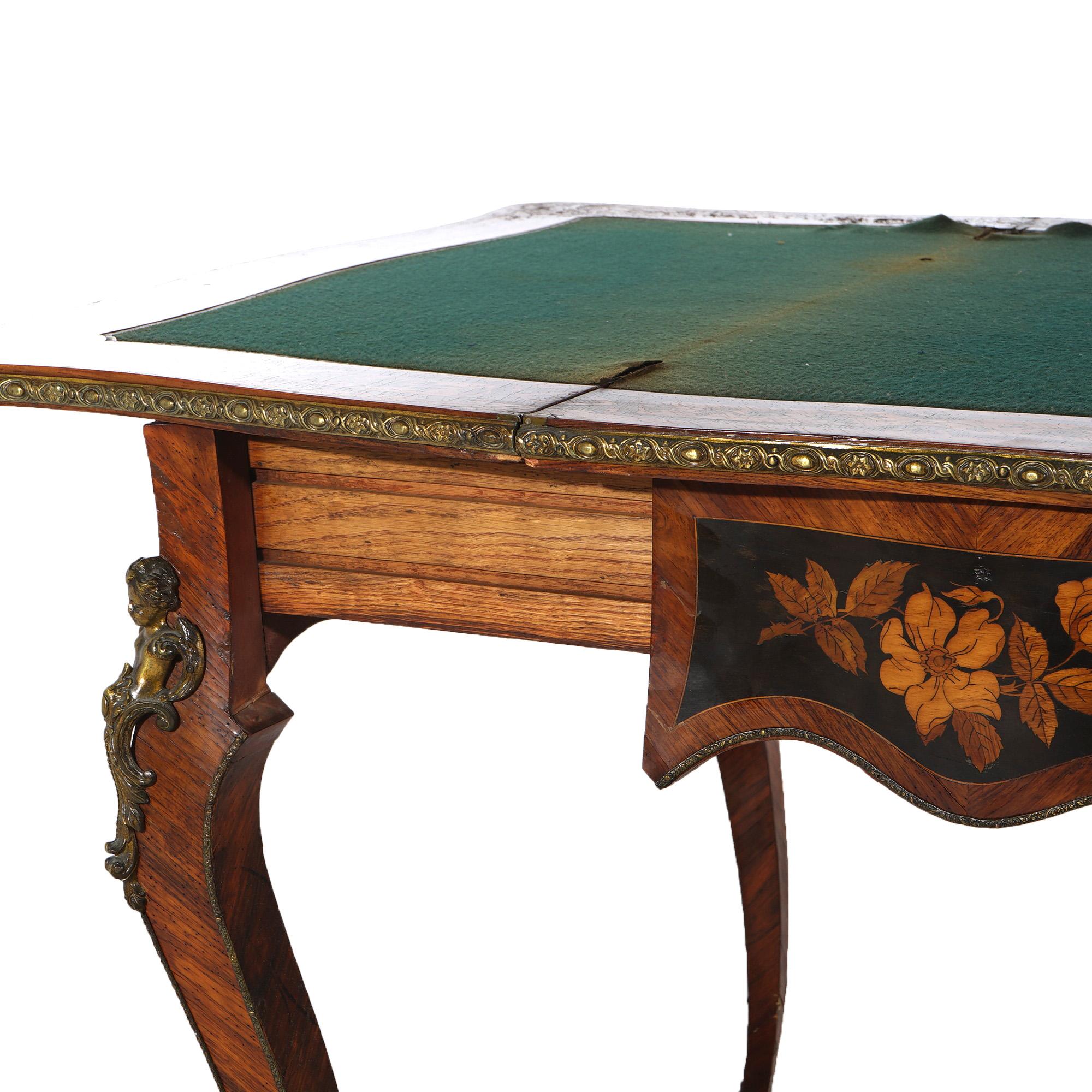 Antique French Louis XIV Style Kingwood & Ebony Marquetry Inlay Card Table C1870 For Sale 1