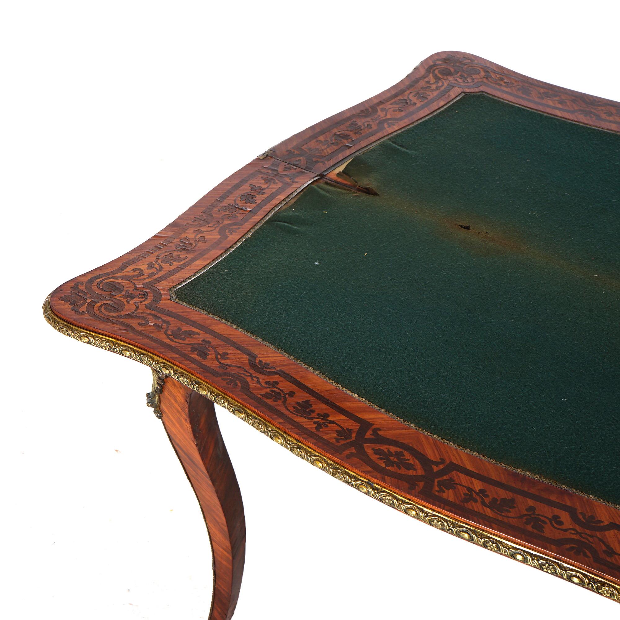 Antique French Louis XIV Style Kingwood & Ebony Marquetry Inlay Card Table C1870 For Sale 3