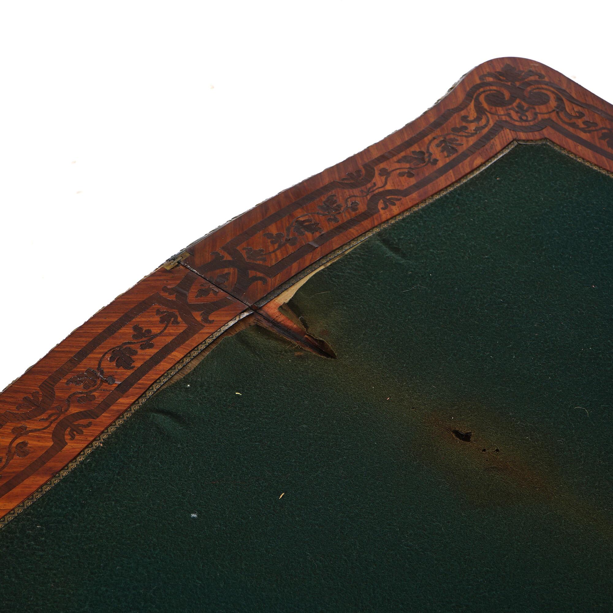 Antique French Louis XIV Style Kingwood & Ebony Marquetry Inlay Card Table C1870 For Sale 4