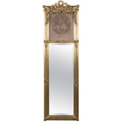 Antique French Louis XIV Style La Bonne Mere Giltwood Trumeau Mirror, circa 1900