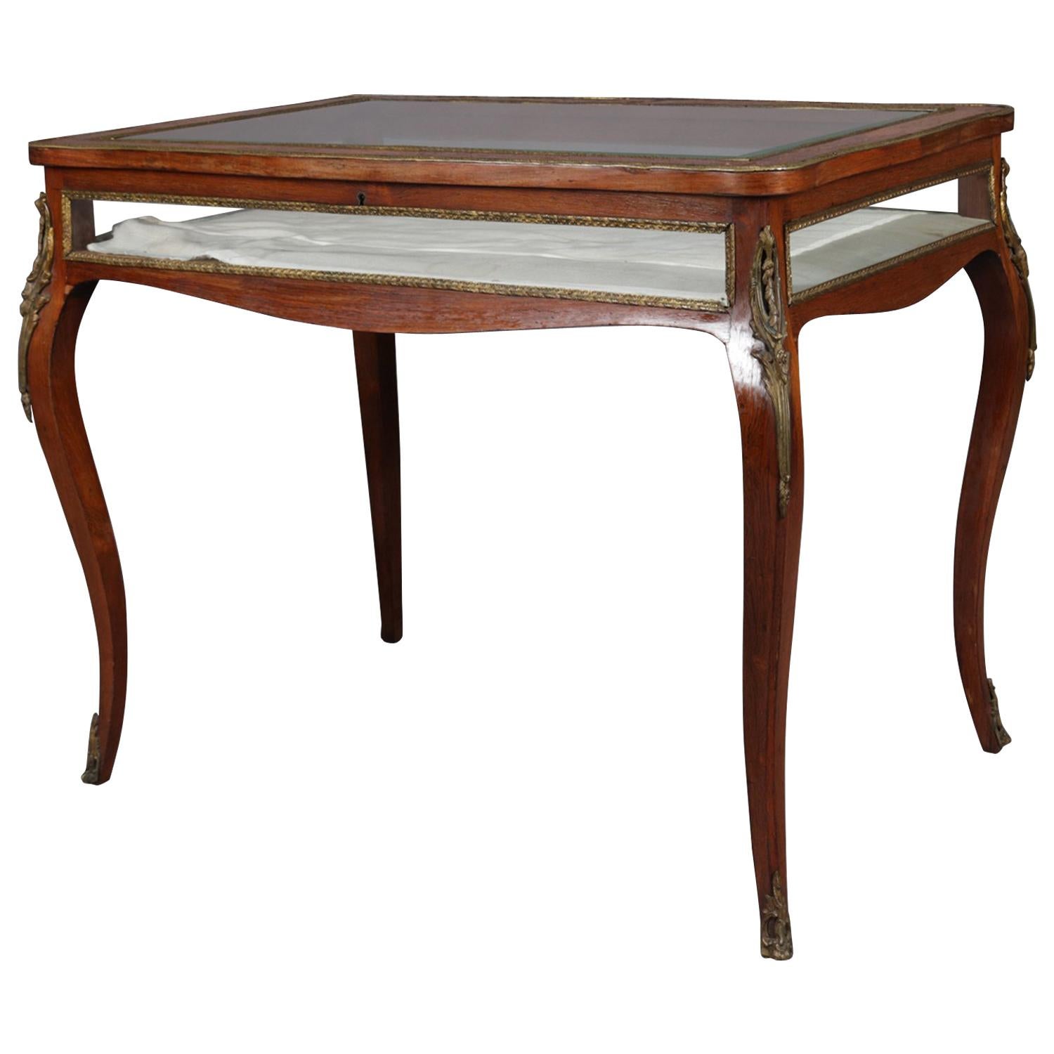 Antique French Louis XIV Style Mahogany Marquetry and Ormolu Display Vitrine