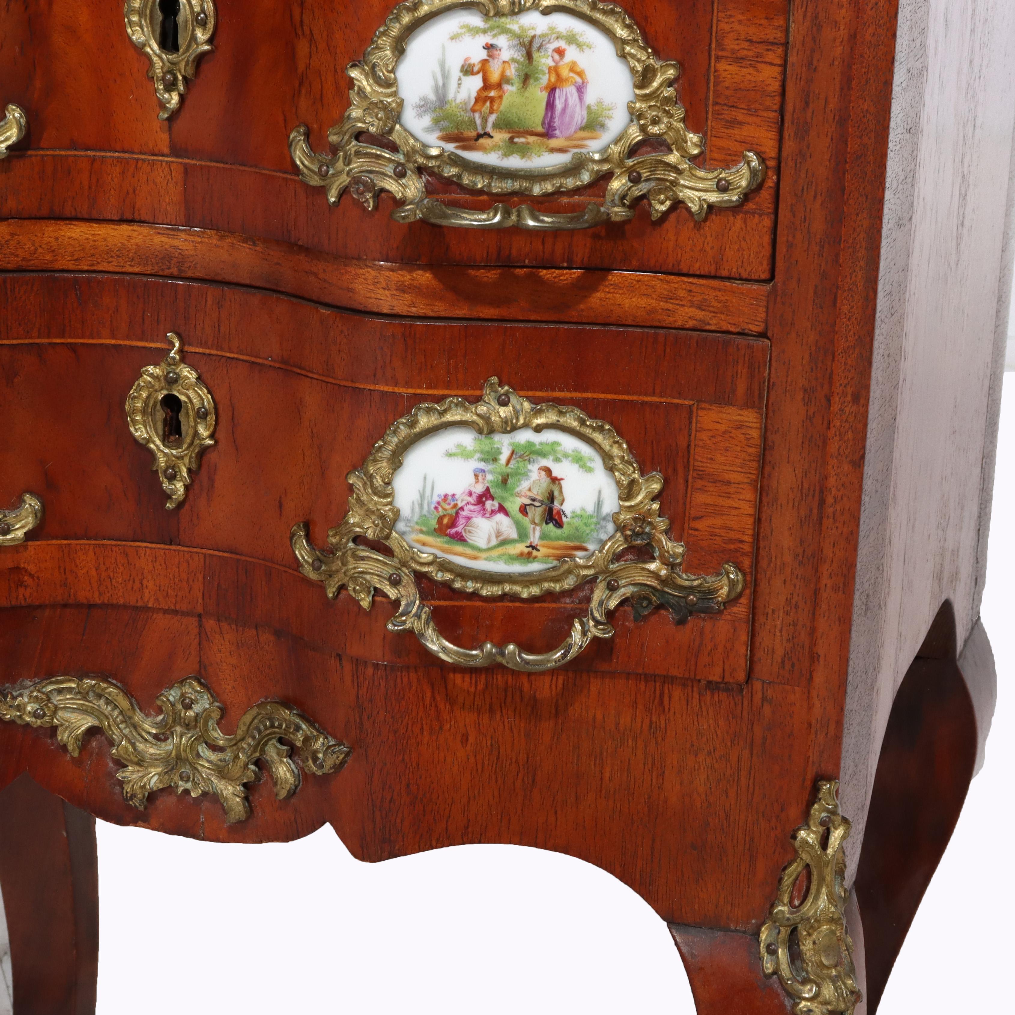 Antique French Louis XIV Style Mahogany & Ormolu Five-Drawer Lingerie Chest In Good Condition For Sale In Big Flats, NY