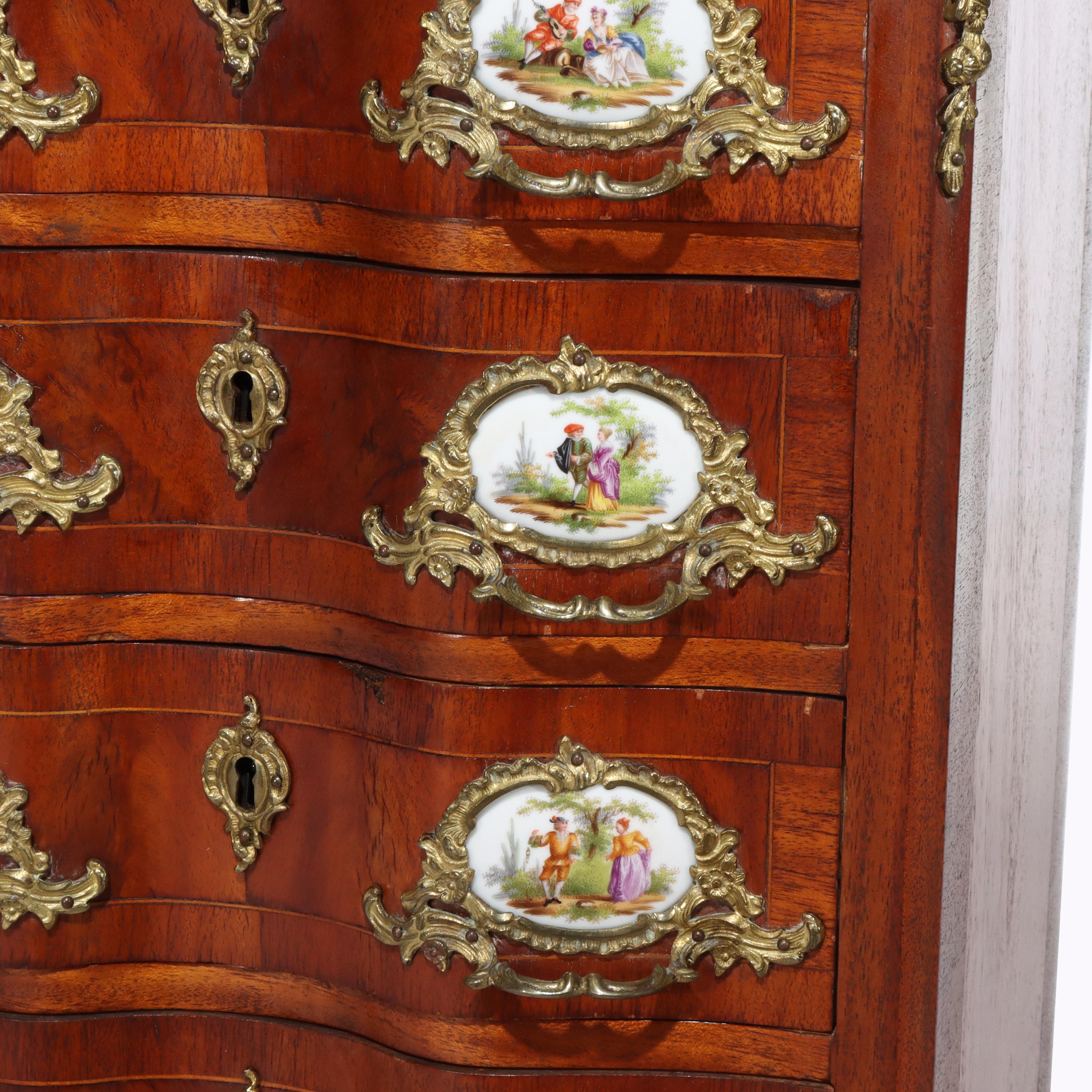 19th Century Antique French Louis XIV Style Mahogany & Ormolu Five-Drawer Lingerie Chest For Sale