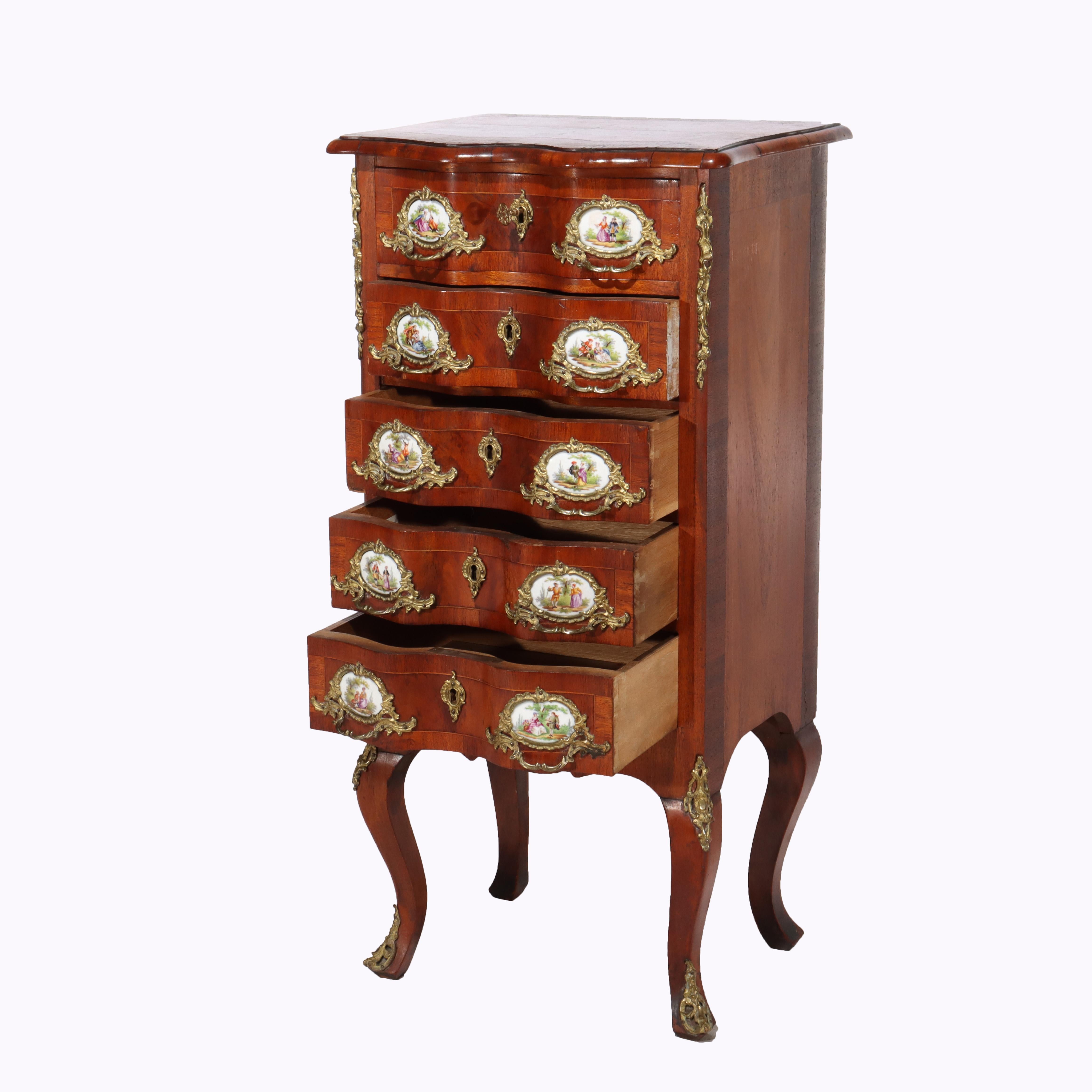 Antique French Louis XIV Style Mahogany & Ormolu Five-Drawer Lingerie Chest For Sale 2
