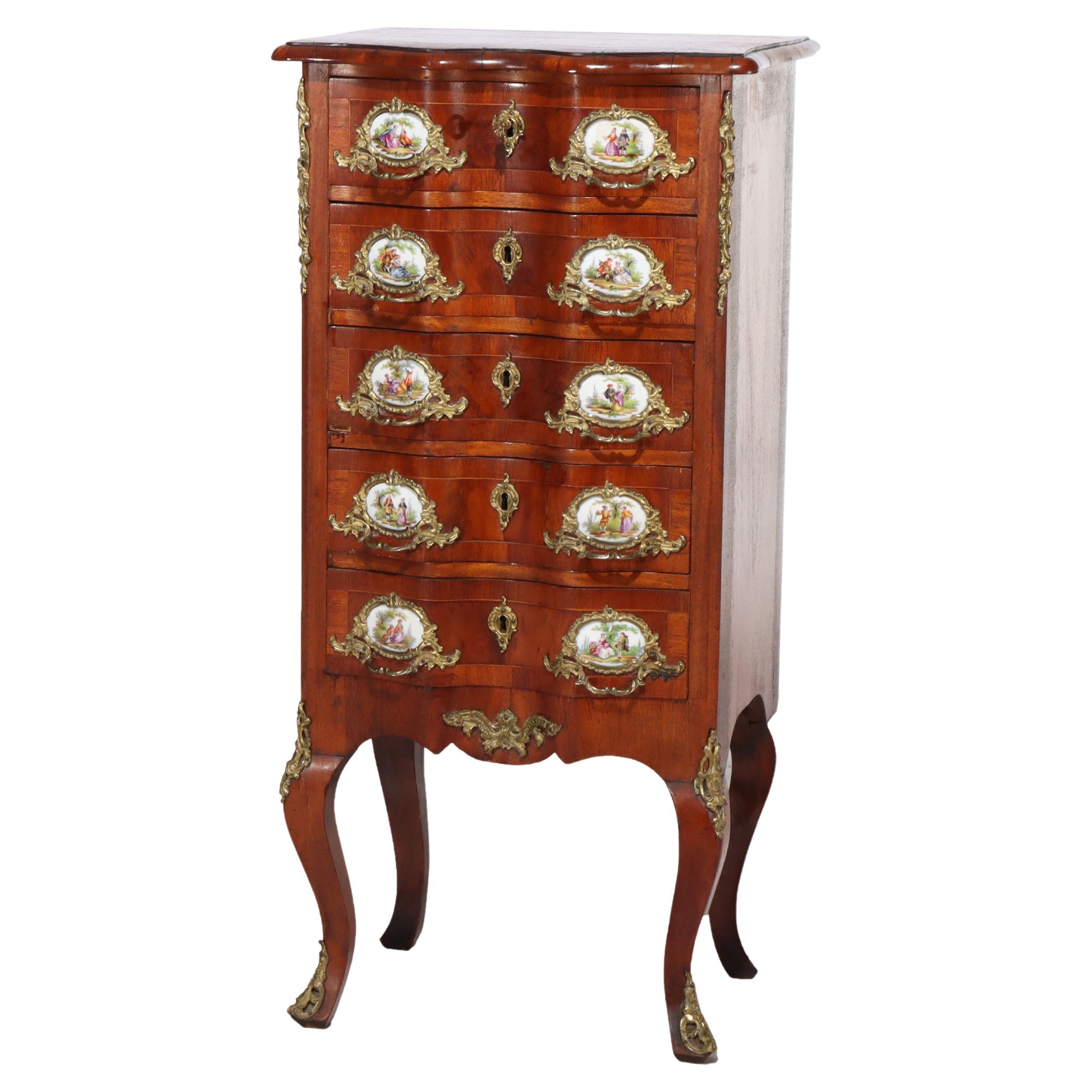 Antique French Louis XIV Style Mahogany & Ormolu Five-Drawer Lingerie Chest For Sale