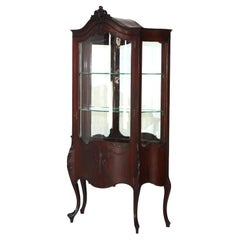 Antique French Louis XIV Style Mahogany Serpentine & Mirrored Vitrine C1890