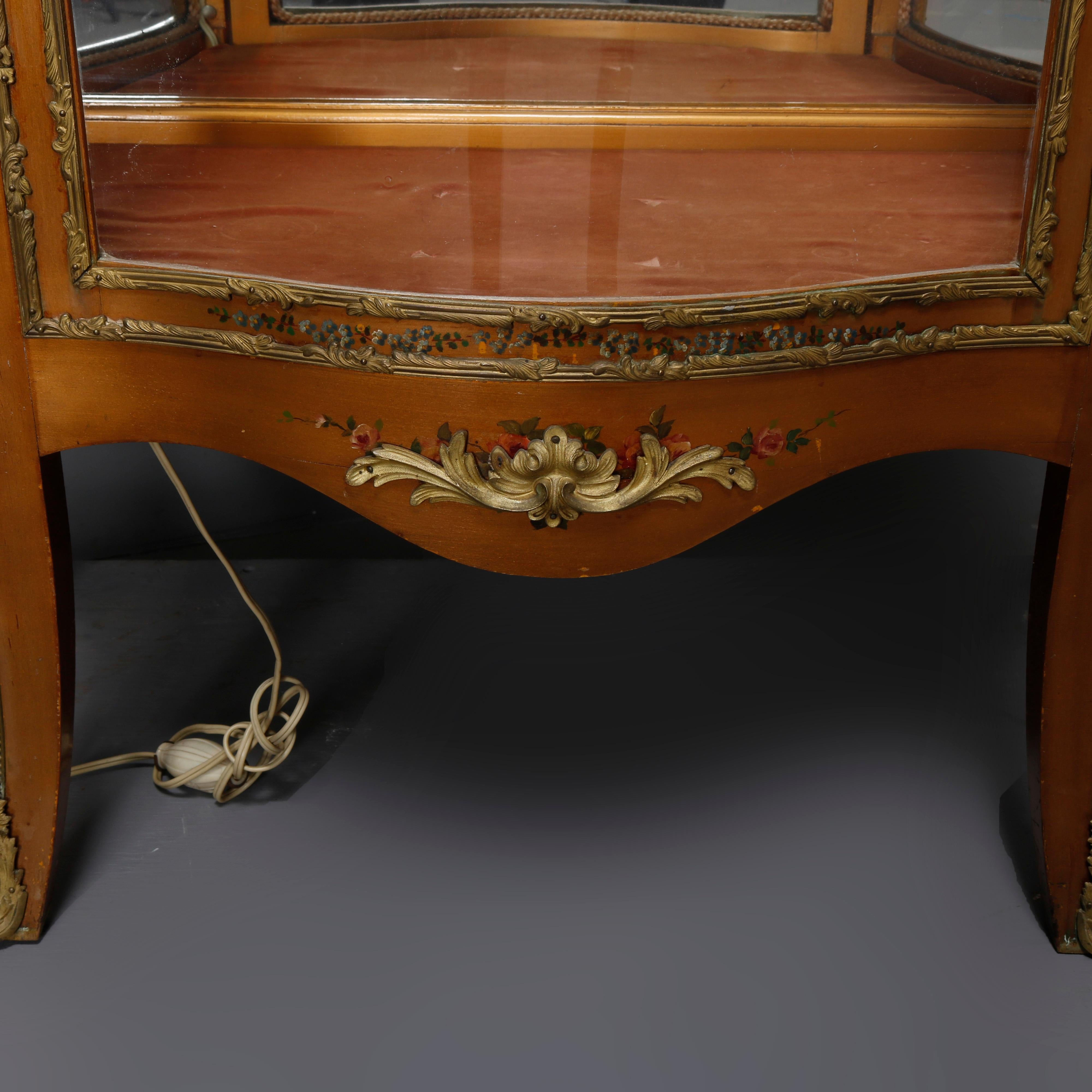 French Louis XIV Style Paint Decorated and Ormolu MIrrored Vitrine, circa 1890 5