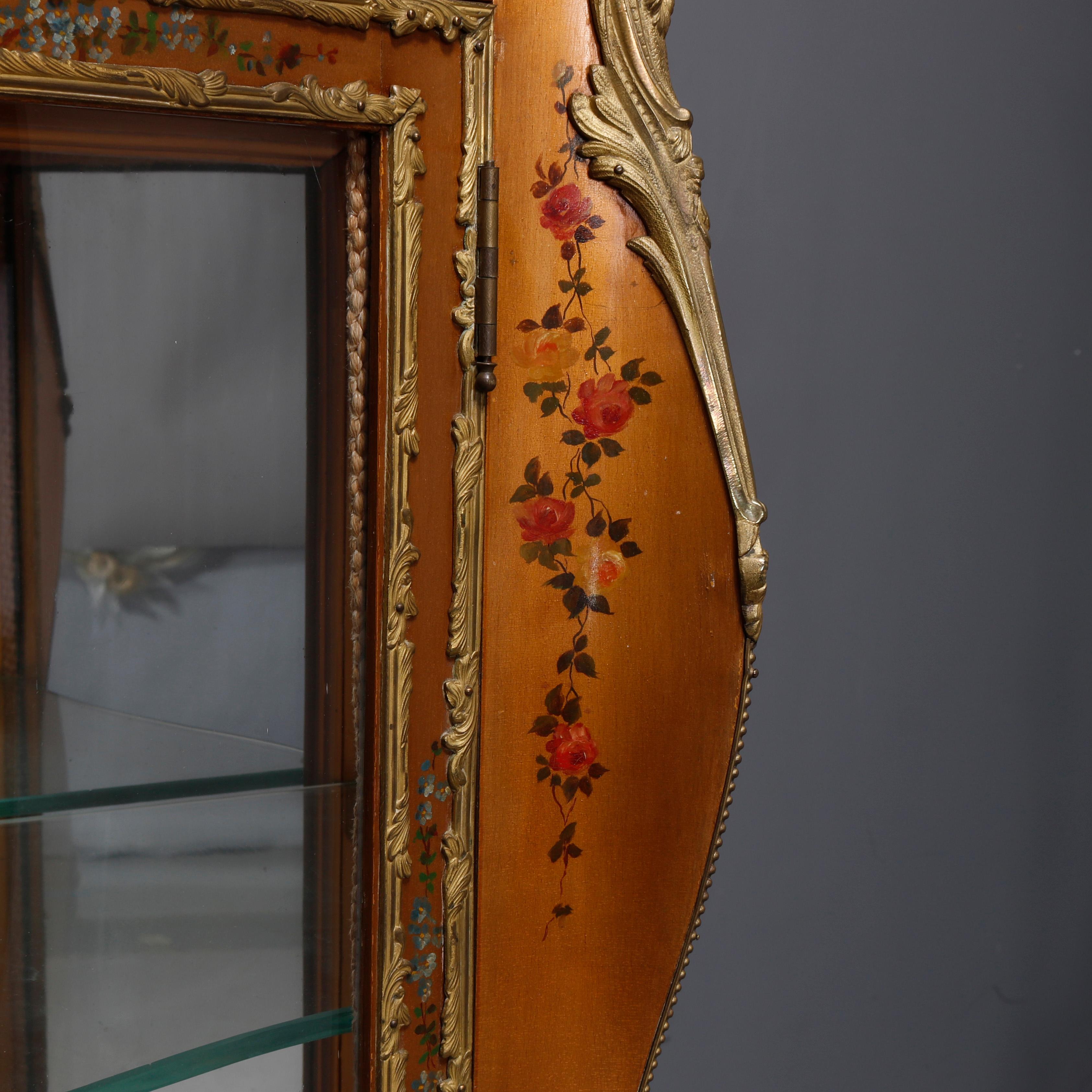 Cast French Louis XIV Style Paint Decorated and Ormolu MIrrored Vitrine, circa 1890