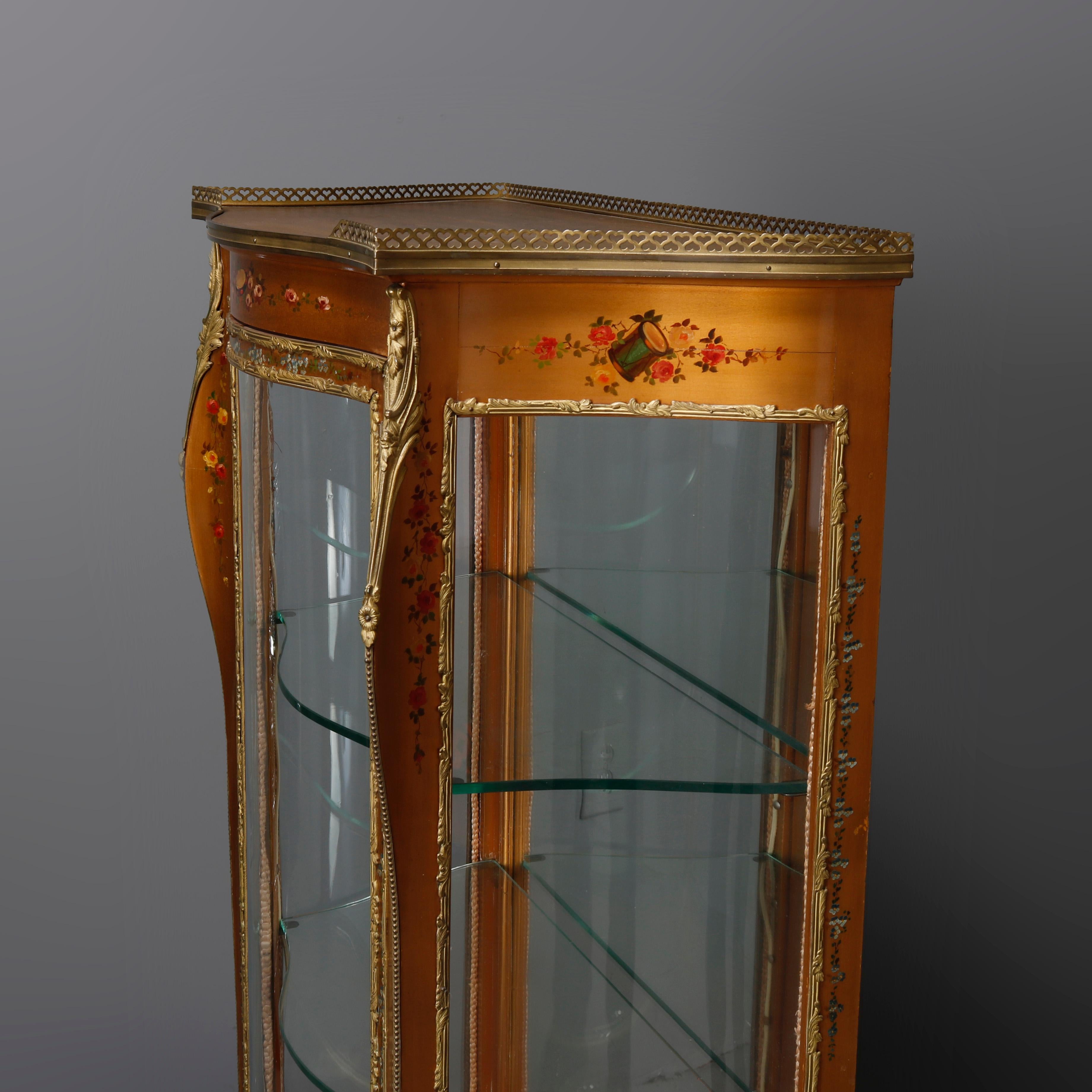 French Louis XIV Style Paint Decorated and Ormolu MIrrored Vitrine, circa 1890 In Good Condition In Big Flats, NY