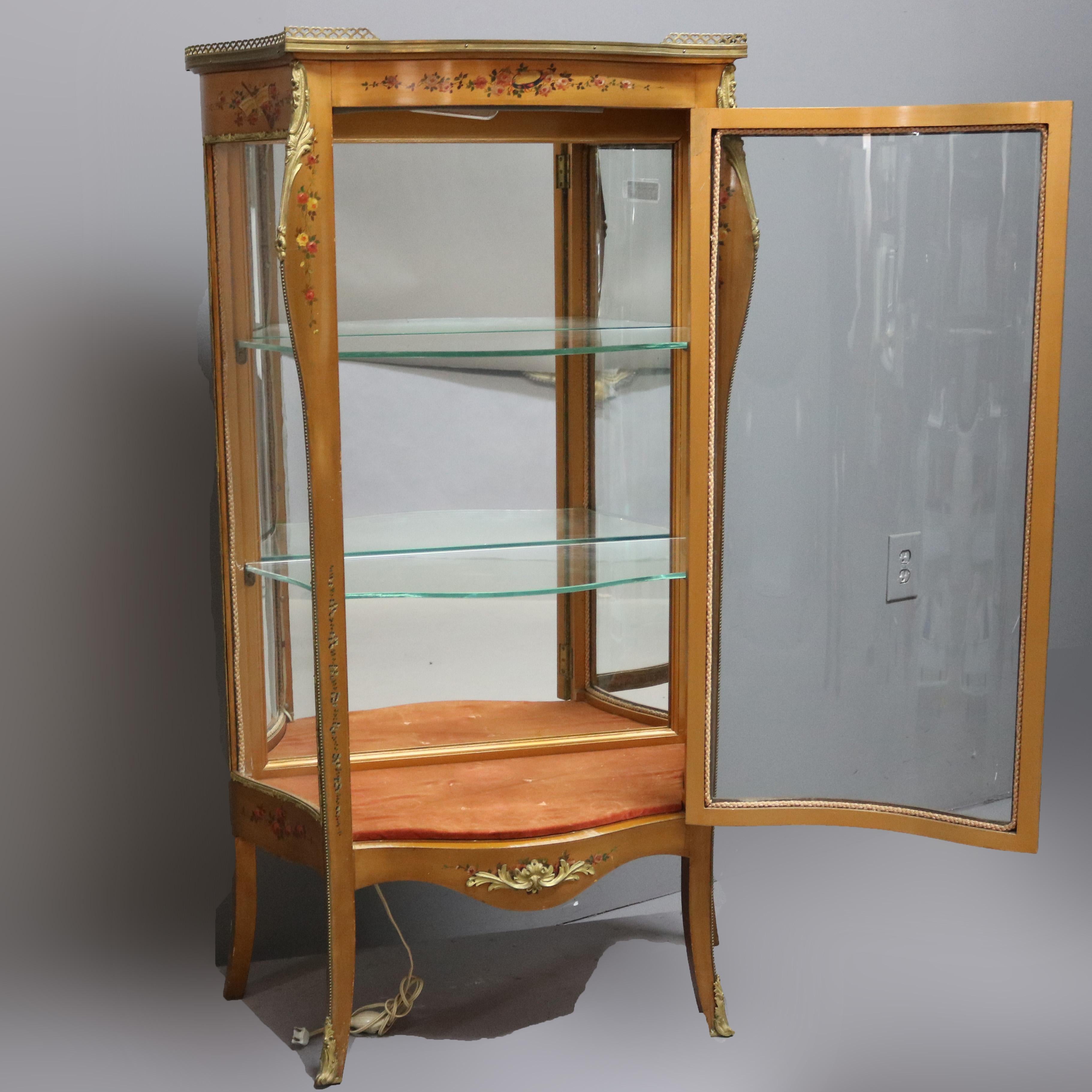 Bronze French Louis XIV Style Paint Decorated and Ormolu MIrrored Vitrine, circa 1890