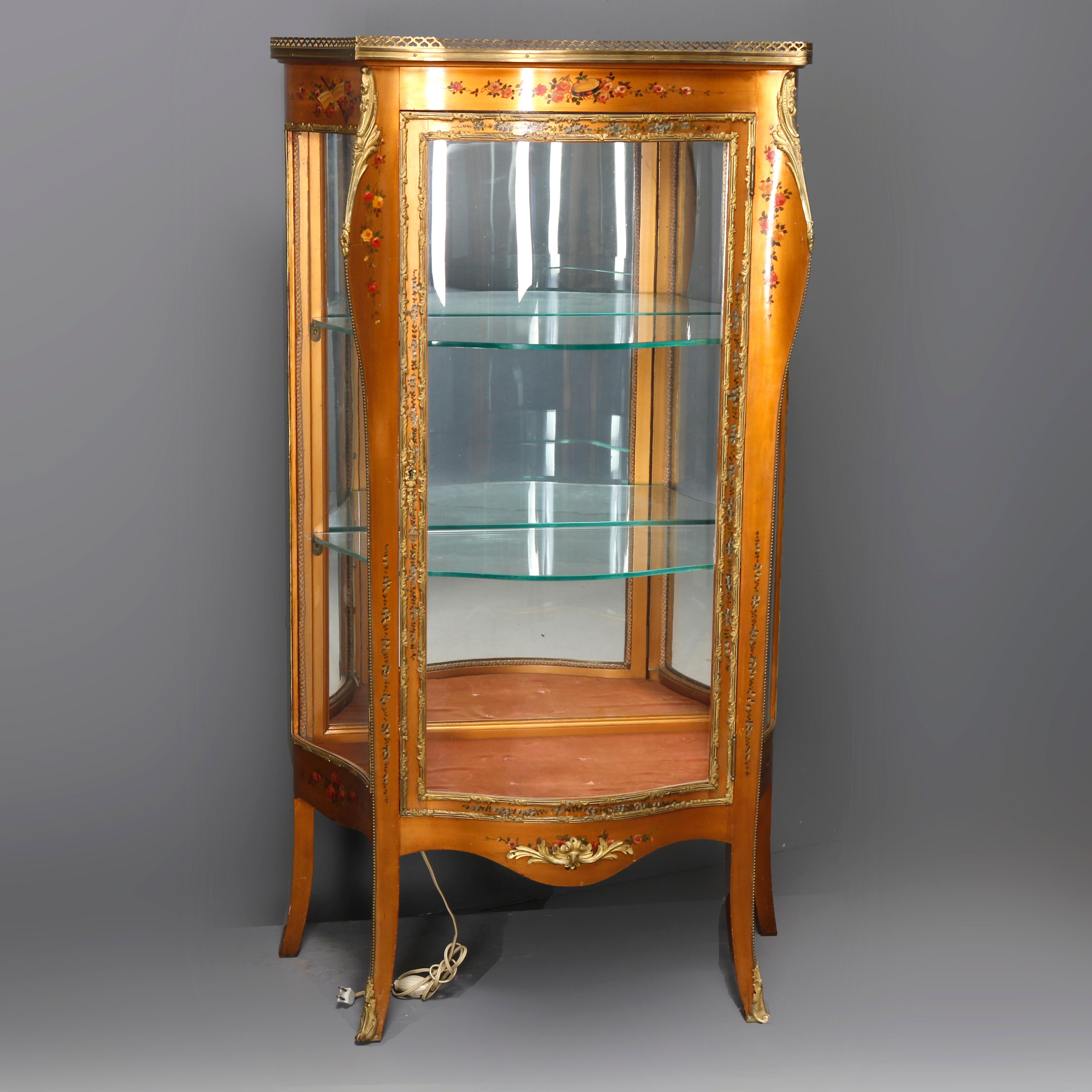 French Louis XIV Style Paint Decorated and Ormolu MIrrored Vitrine, circa 1890 1