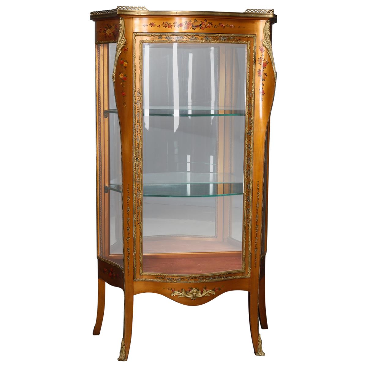 French Louis XIV Style Paint Decorated and Ormolu MIrrored Vitrine, circa 1890