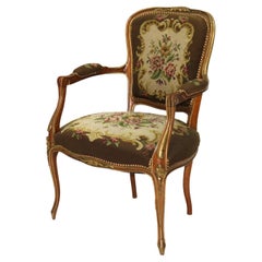 Antike Französisch Louis XIV Stil Paket vergoldet Nussbaum & Floral Tapestry Stuhl C1920