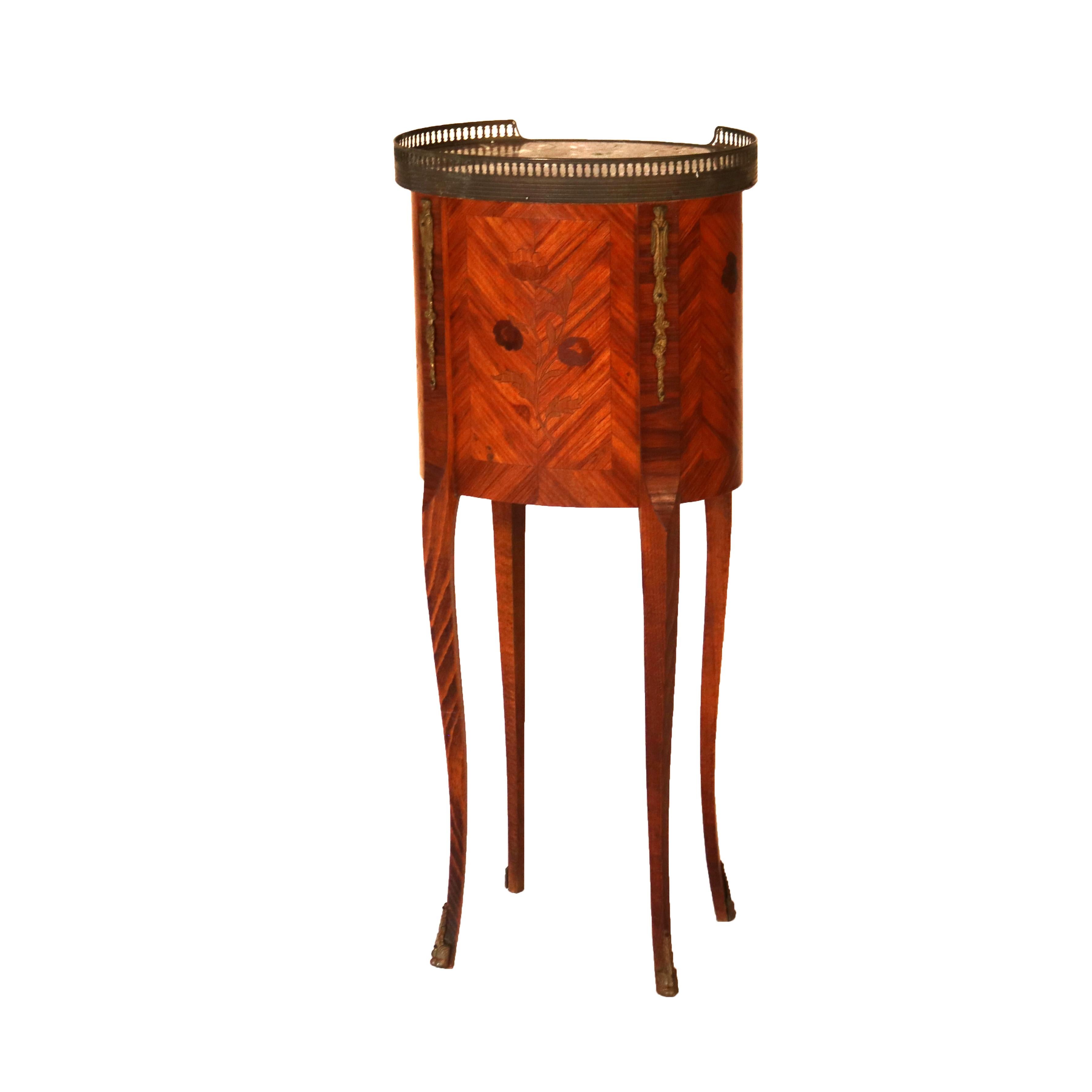 Stands anciens de style Louis XIV en bois de roi incrusté de satin, marbre et bronze doré en vente 5