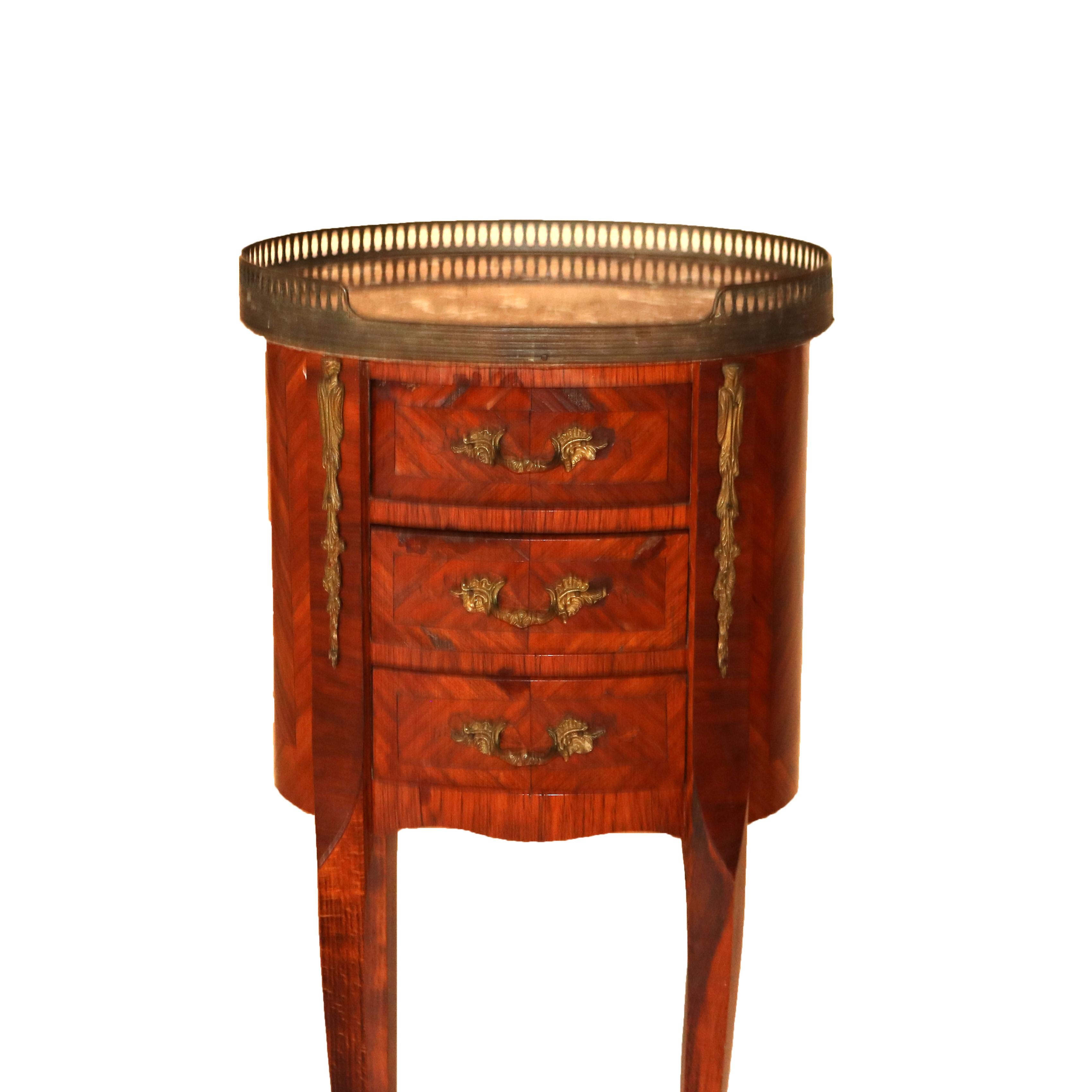 Moulage Stands anciens de style Louis XIV en bois de roi incrusté de satin, marbre et bronze doré en vente