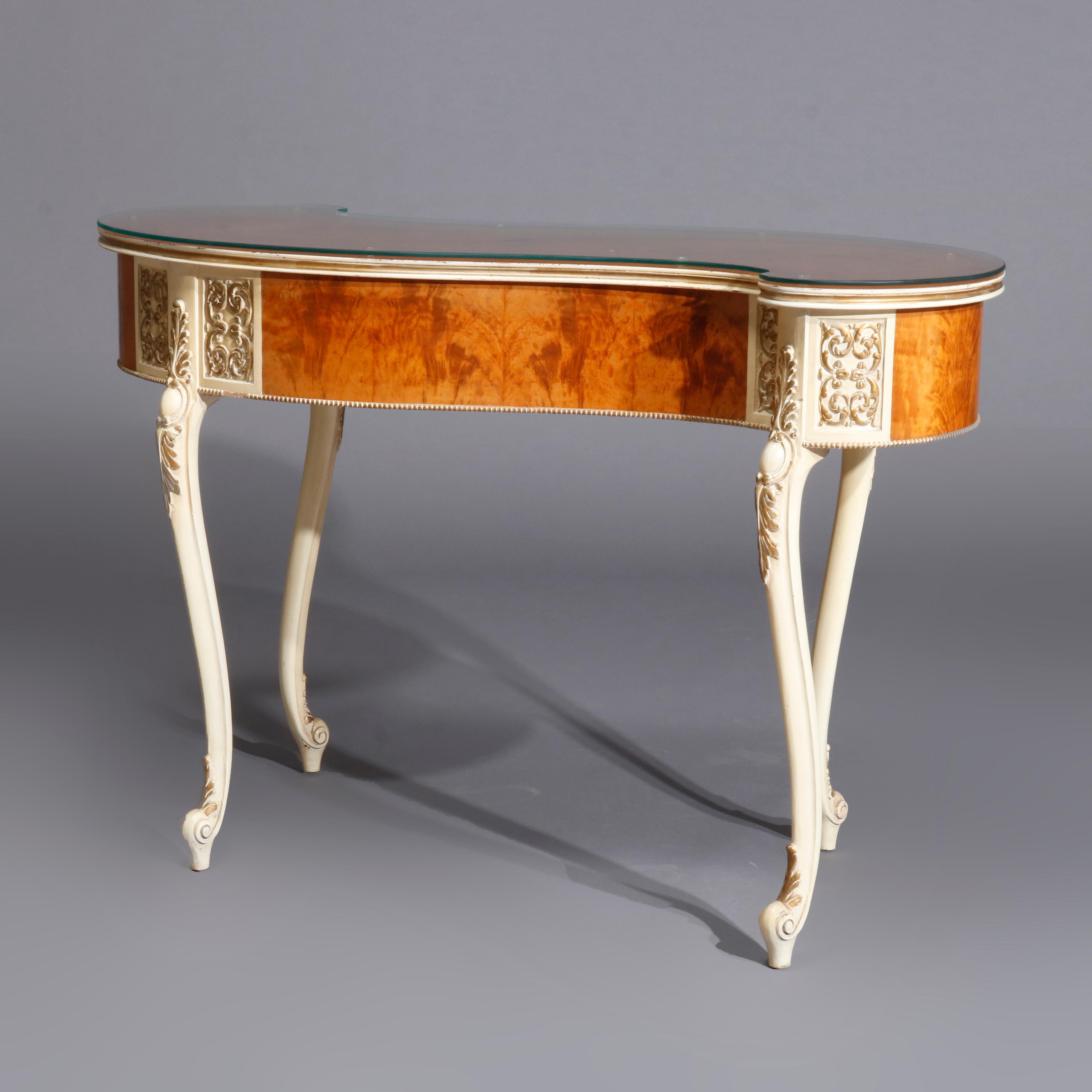 Inlay Antique French Louis XIV Style Satinwood Kidney Form Ladies Desk, circa 1930