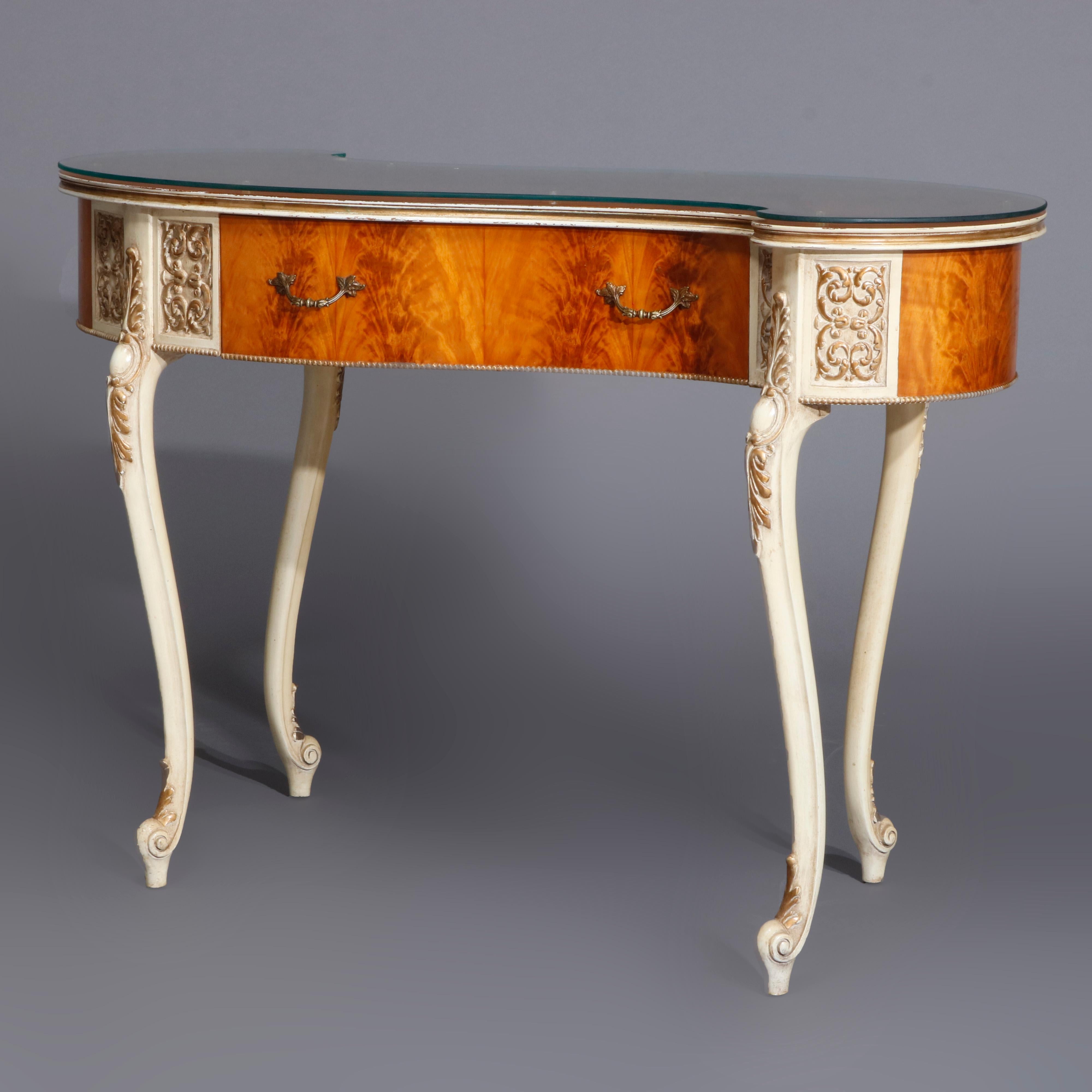 Antique French Louis XIV Style Satinwood Kidney Form Ladies Desk, circa 1930 In Good Condition In Big Flats, NY