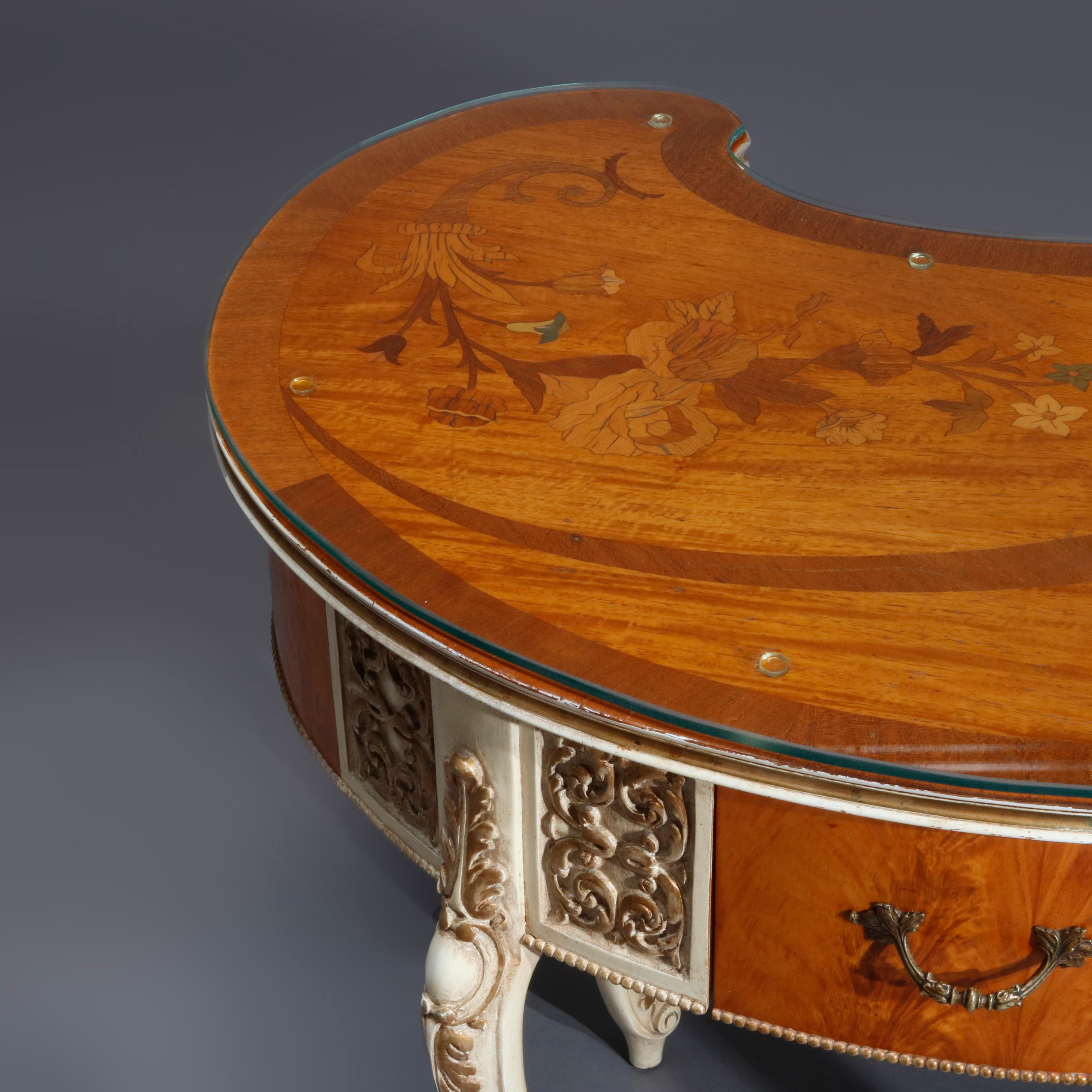 Antique French Louis XIV Style Satinwood Kidney Form Ladies Desk, circa 1930 3