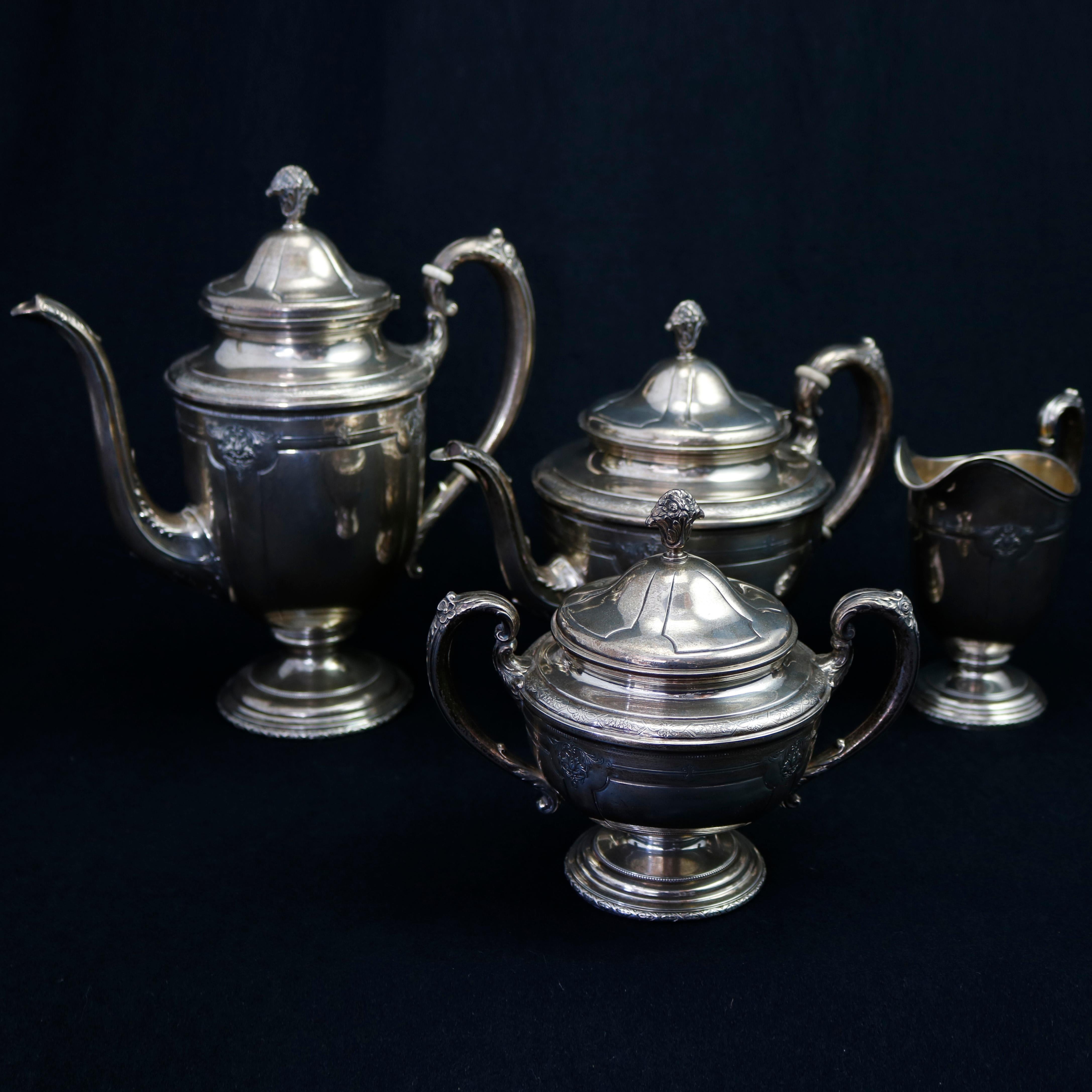 Antique French Louis XIV Style Sterling Silver Tea Set by Tole, circa 1920 3