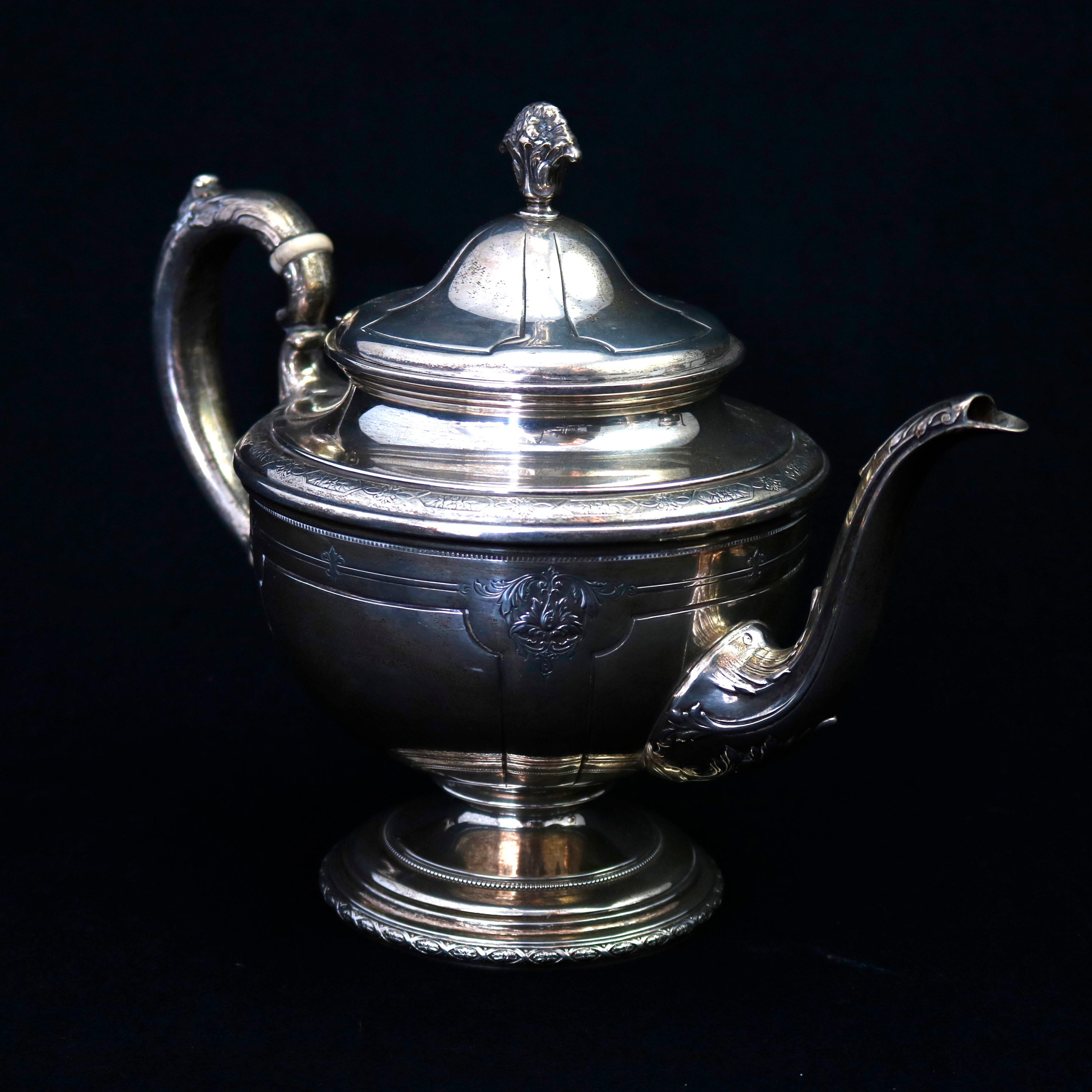 Louis XV Antique French Louis XIV Style Sterling Silver Tea Set by Tole, circa 1920
