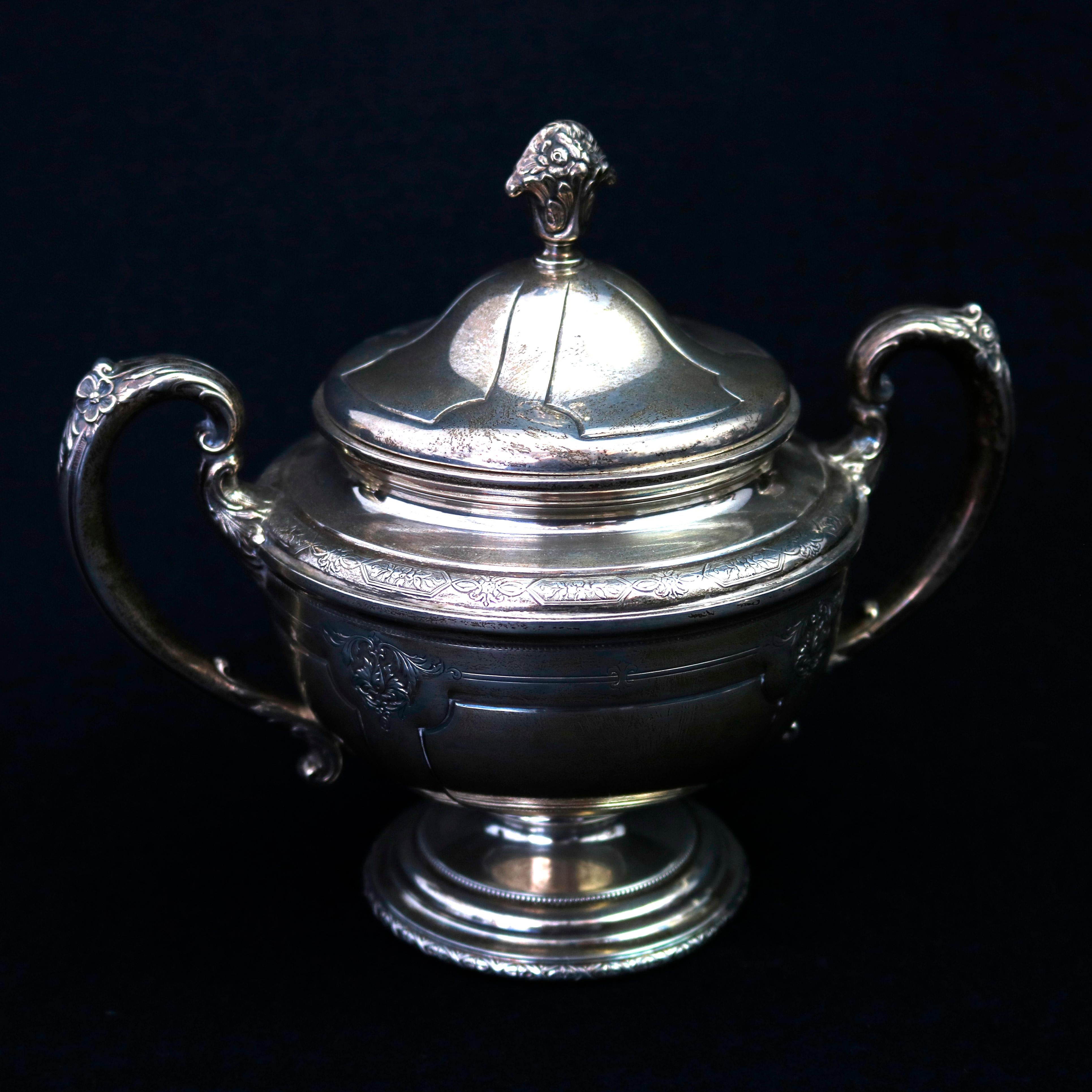 Cast Antique French Louis XIV Style Sterling Silver Tea Set by Tole, circa 1920