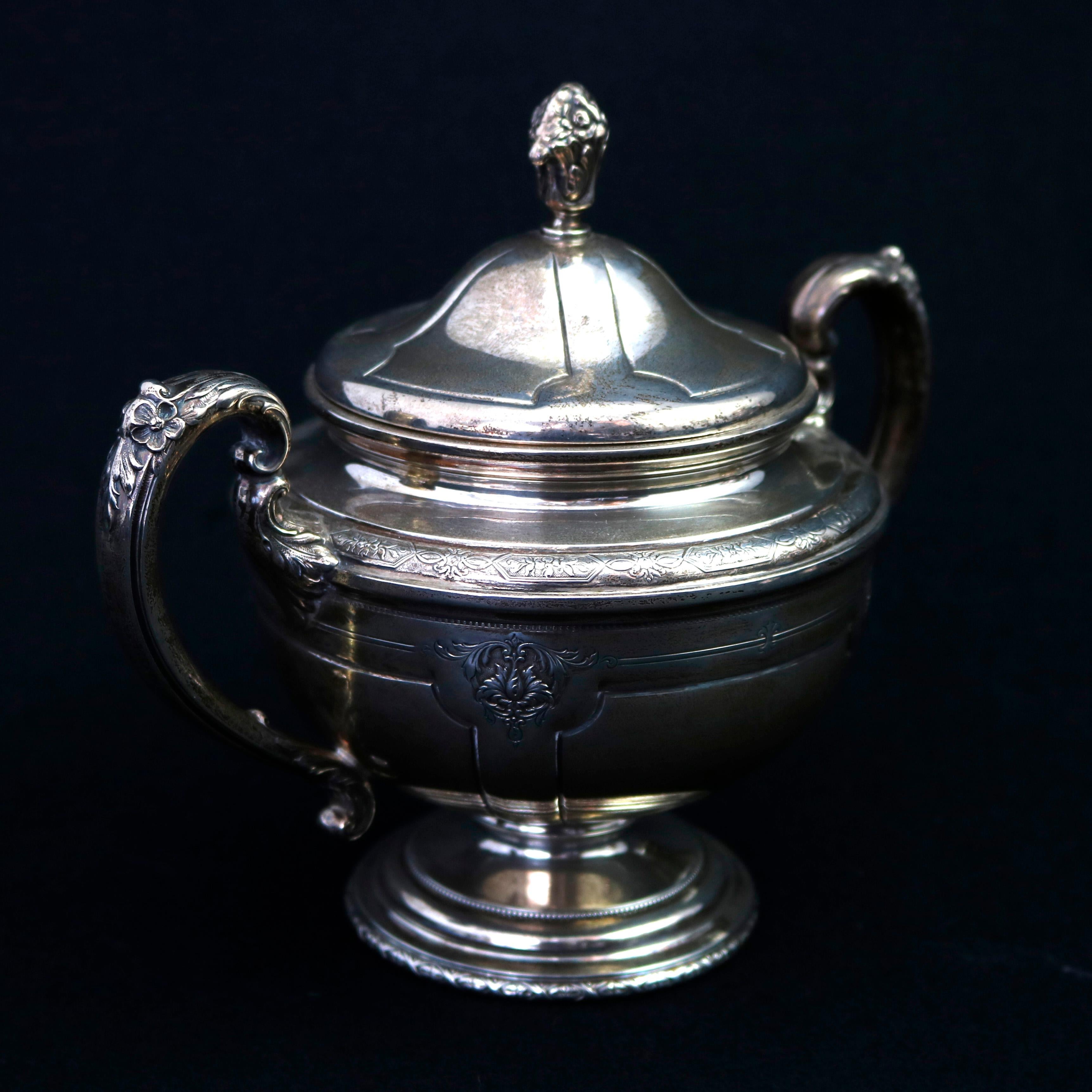 Metal Antique French Louis XIV Style Sterling Silver Tea Set by Tole, circa 1920