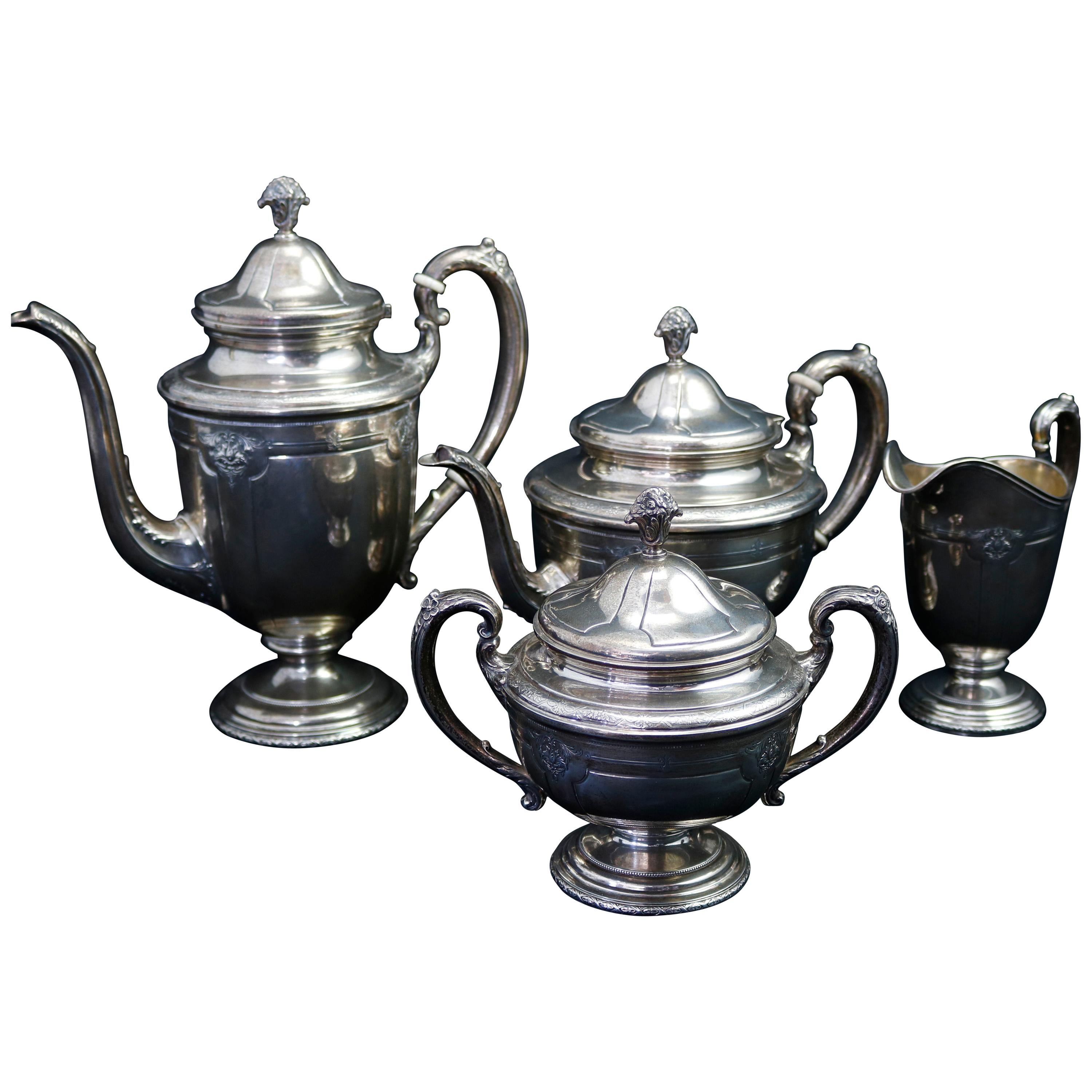 Antique French Louis XIV Style Sterling Silver Tea Set by Tole, circa 1920